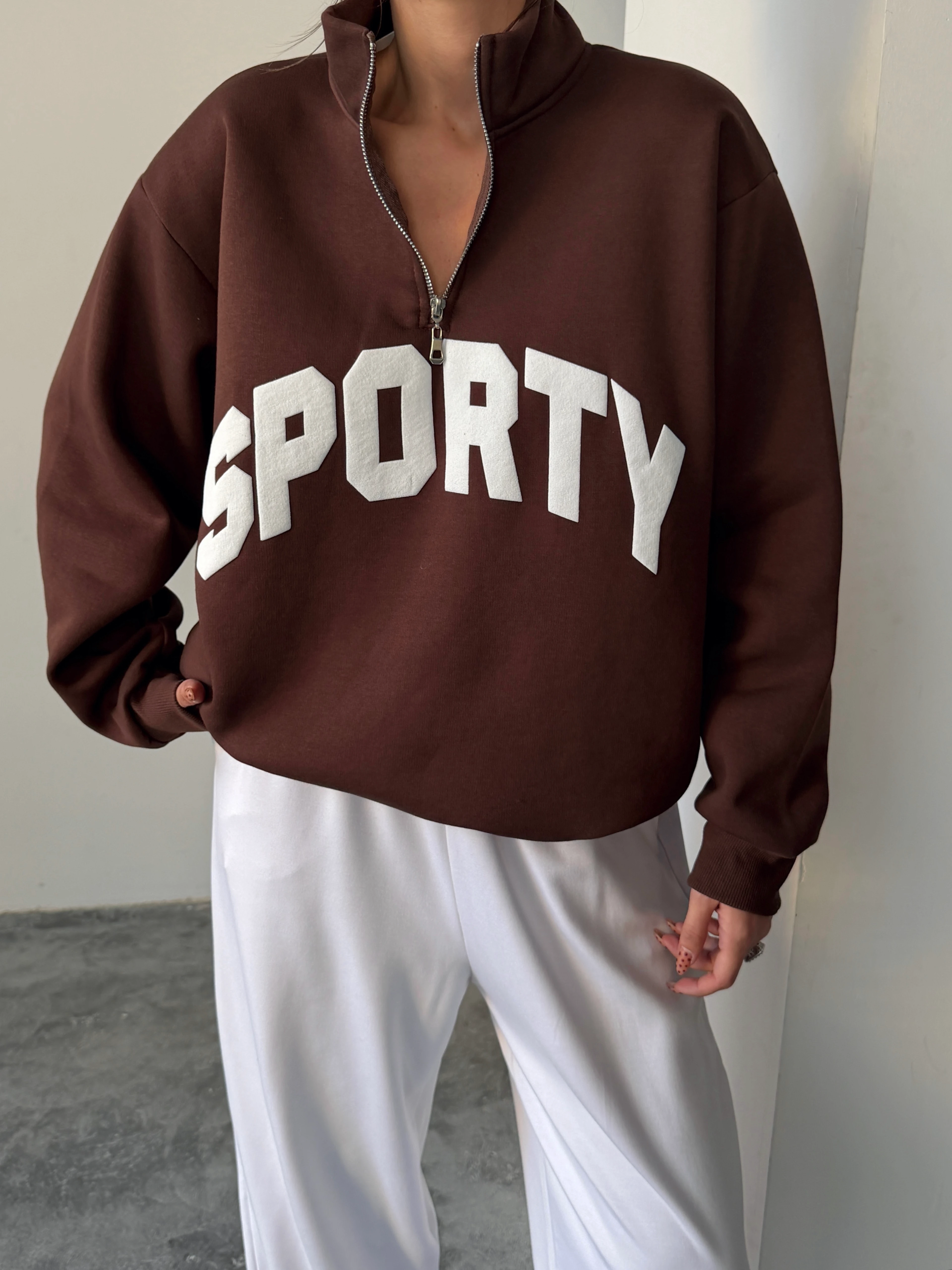 Sporty Yarım Fermuar Sweat