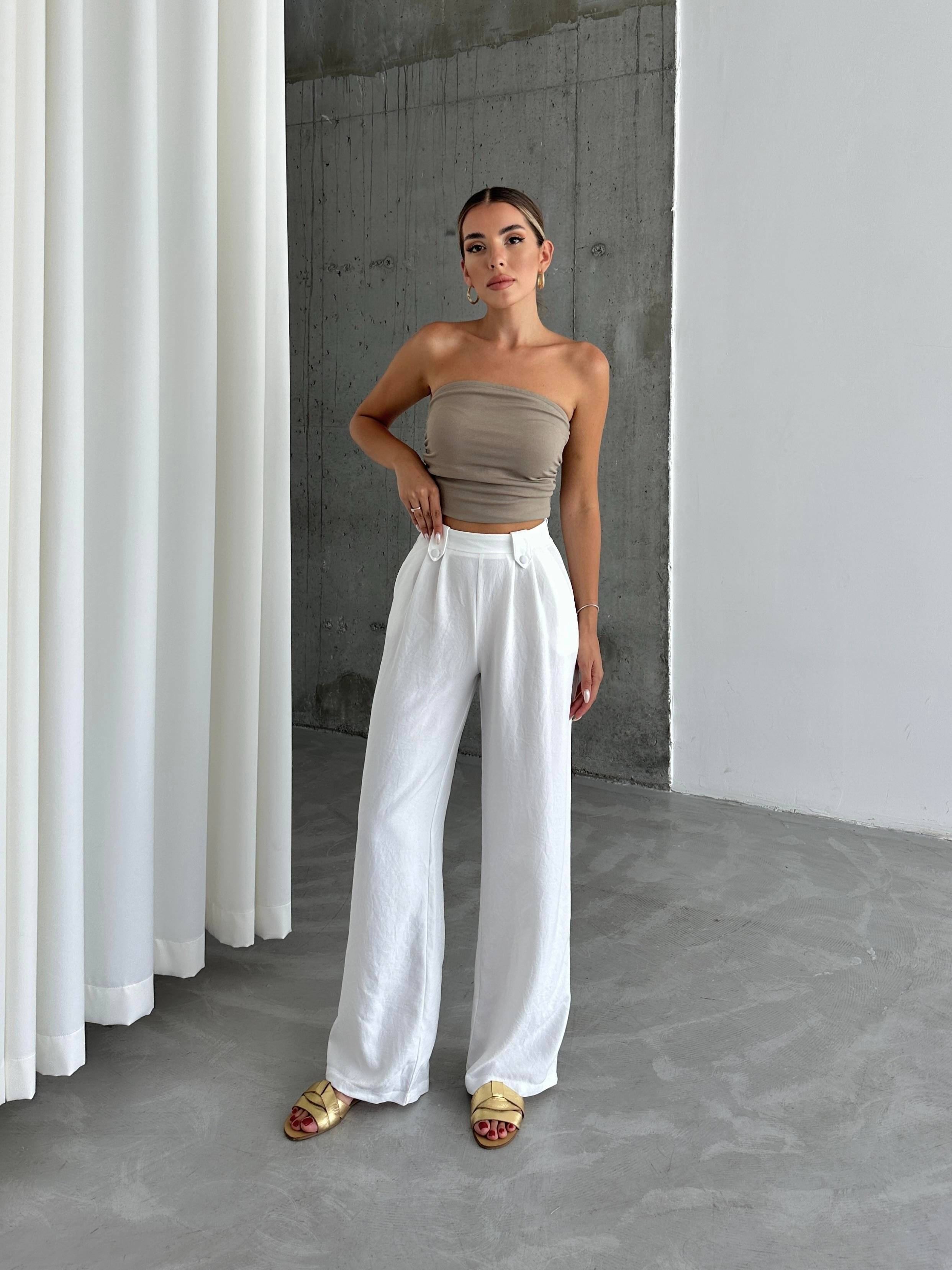 Rebecca Keten Palazzo Pantolon Beyaz