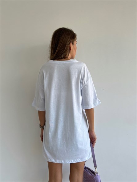 Not Perfect İşleme Oversize Basic Beyaz-Lila