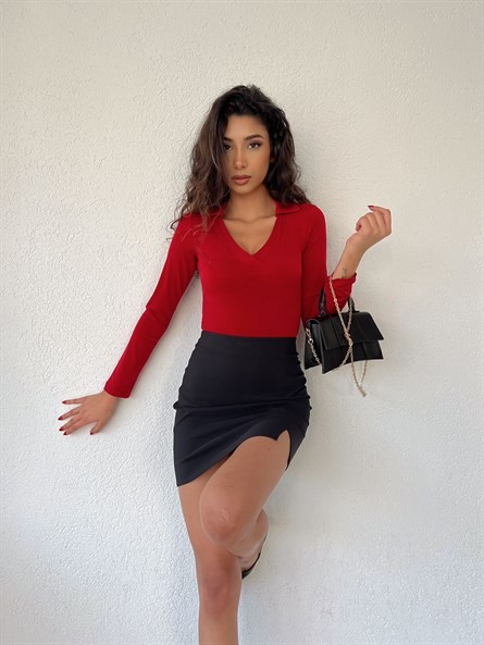 Polo Yaka Sandy Bodysuit Kırmızı