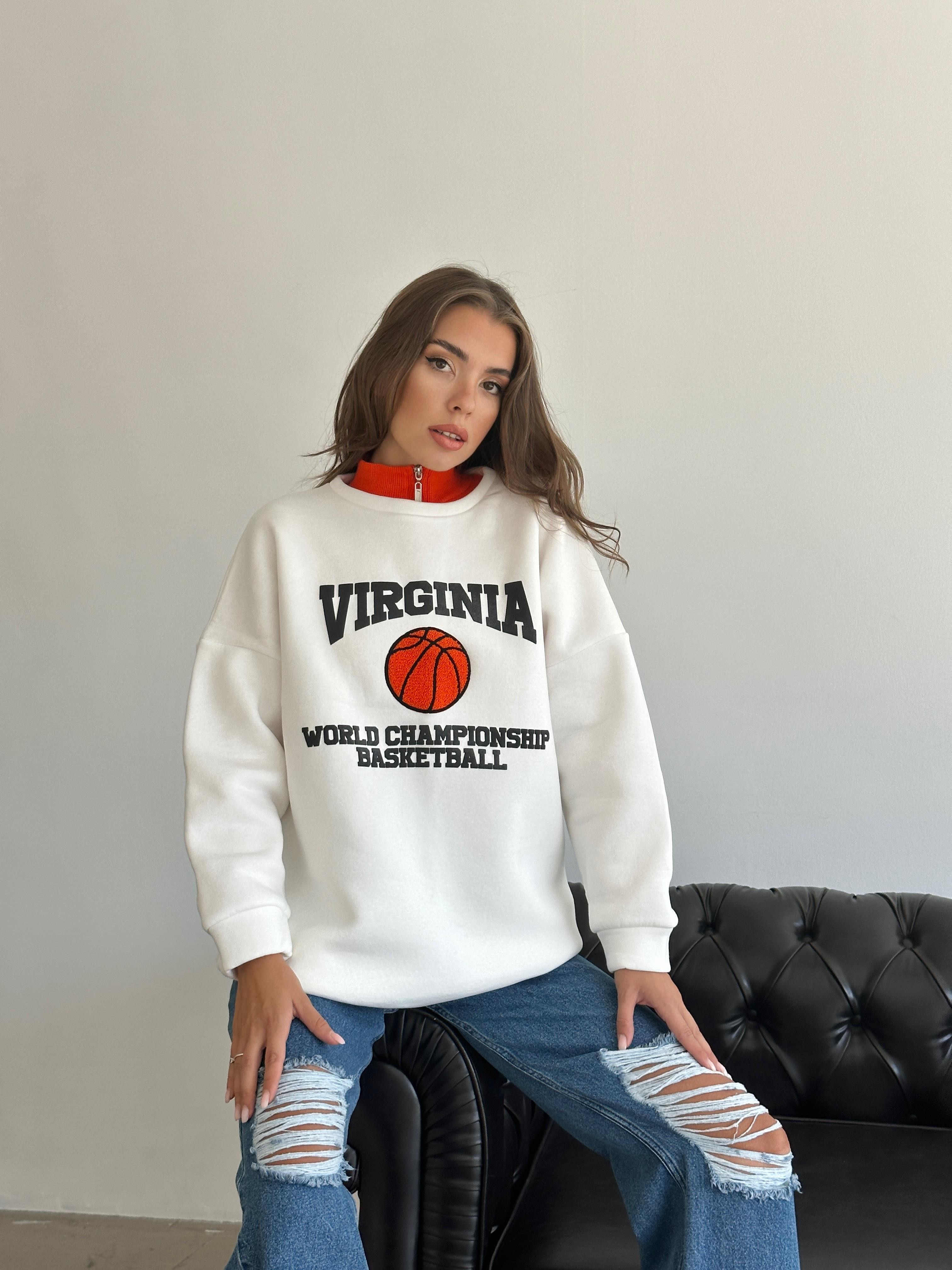 Virginia Basketball Oversize 3 İplik Sweatshirt Beyaz
