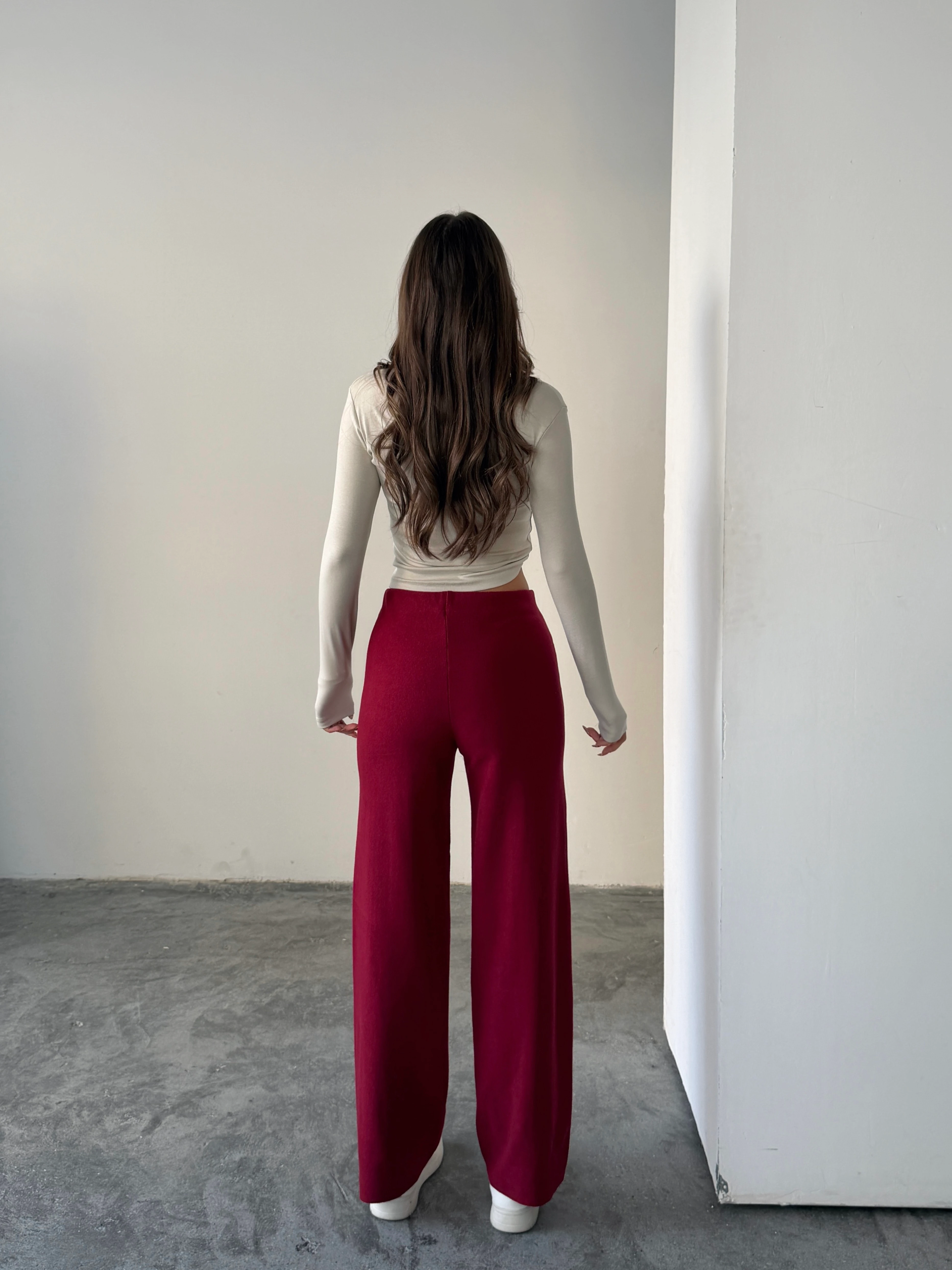 Çimalı Bel Lastik Selanik Pantolon - Bordo