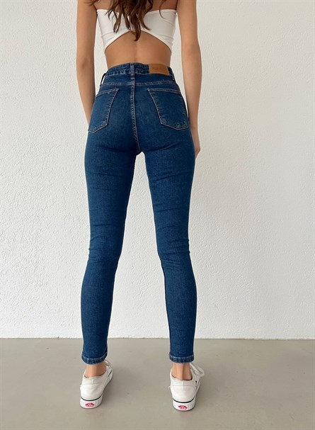 Yüksek Bel Likralı Skinny Fit Jean Lacivert