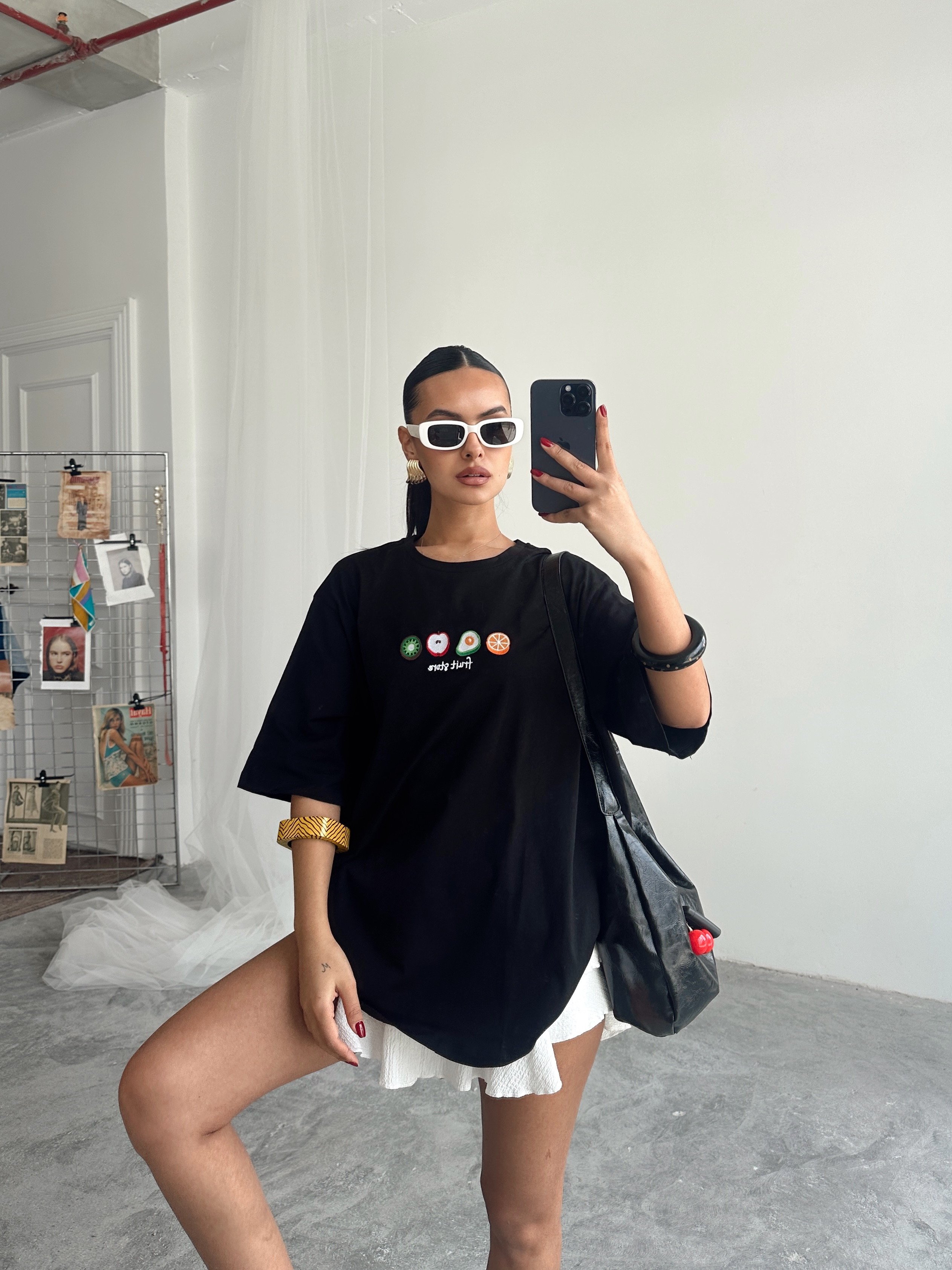 Fruit Nakış Basic T-shirt Siyah