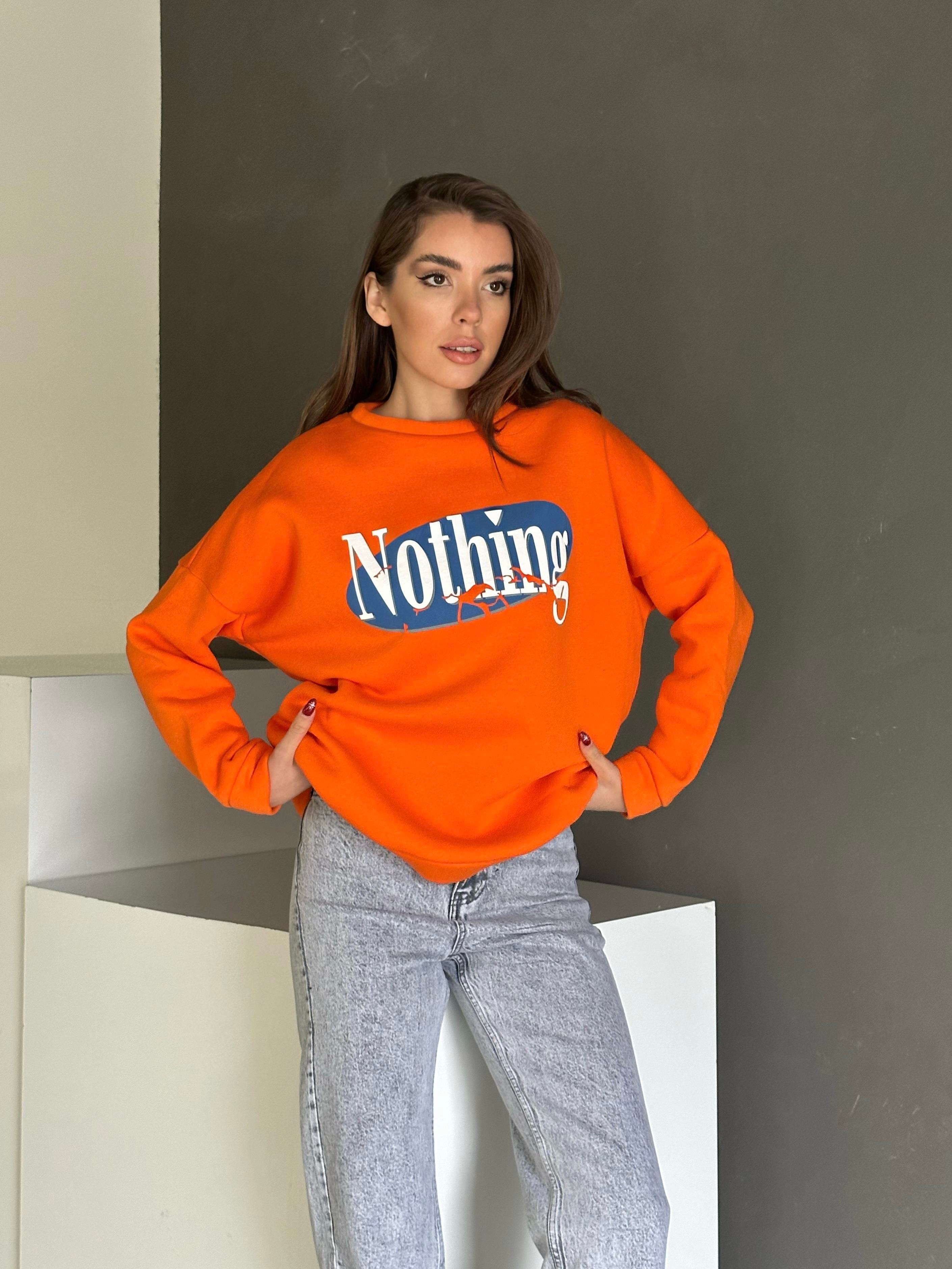 Nothing Baskı 3 İplik Şardonlu Sweatshirt Turuncu