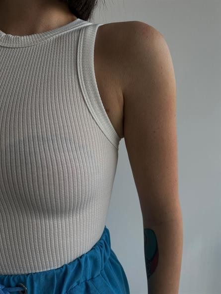 Halter Yaka Fitilli Crop Beyaz