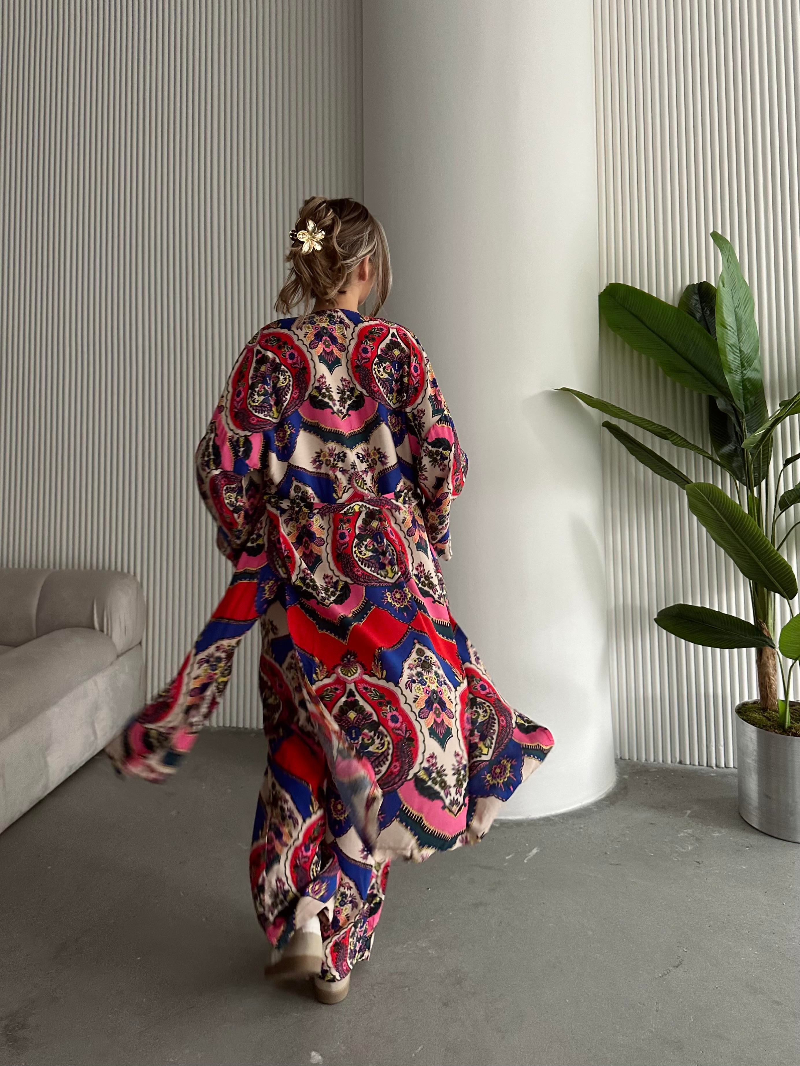 Etnik 2’li Kimono Takım Mavi