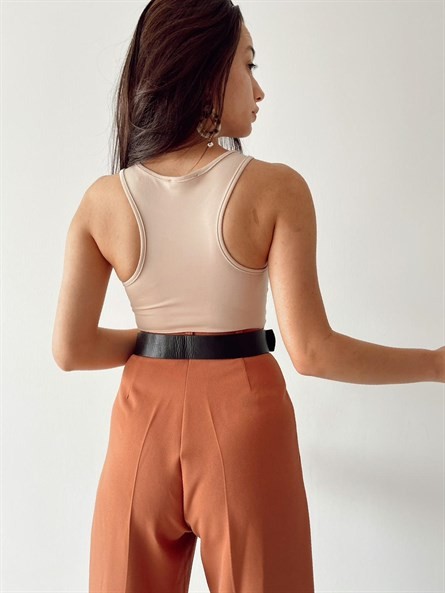 Scuba Halter Yaka Kolsuz Crop Bej