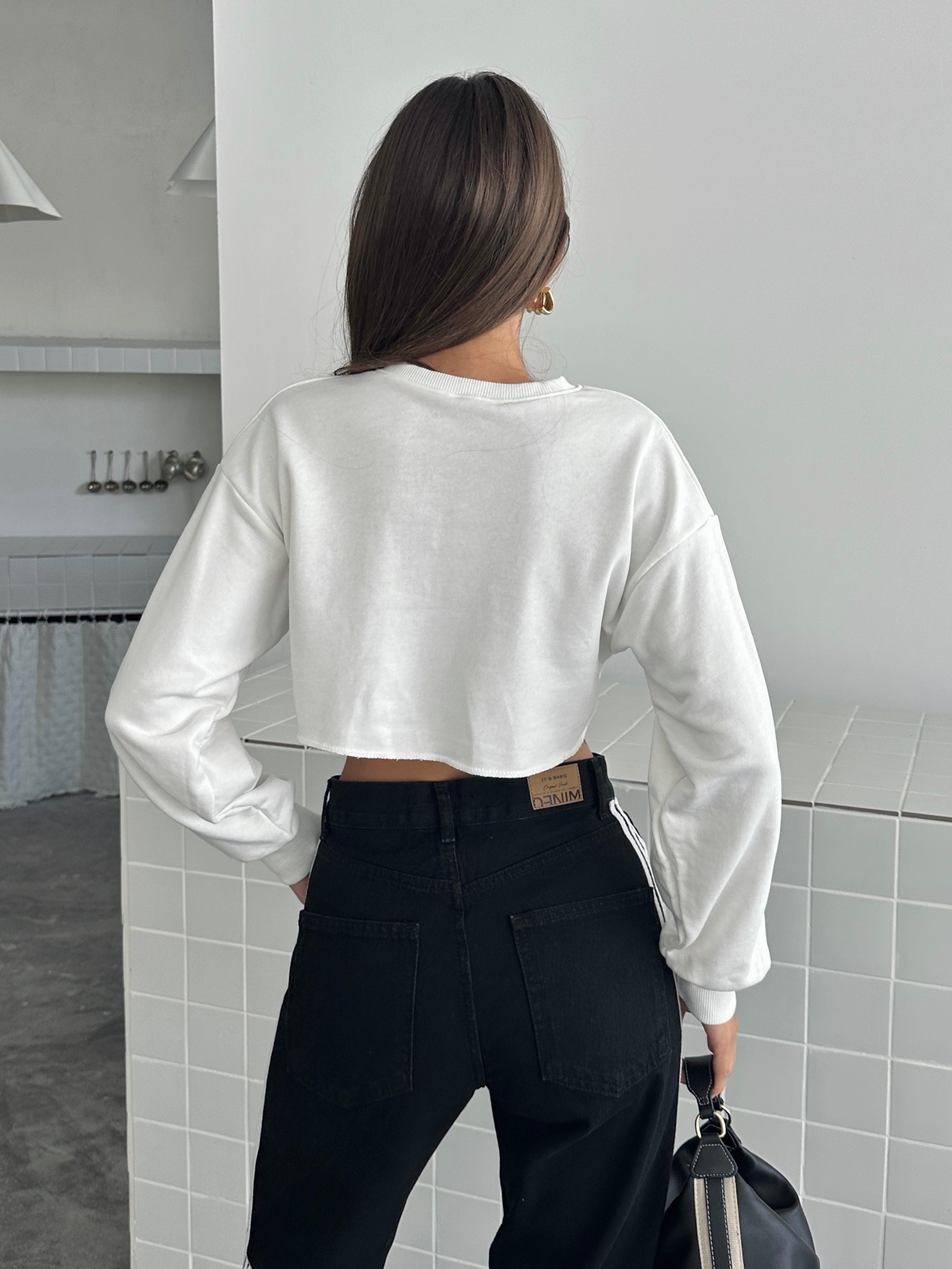Dikişsiz Crop Sweat - Beyaz