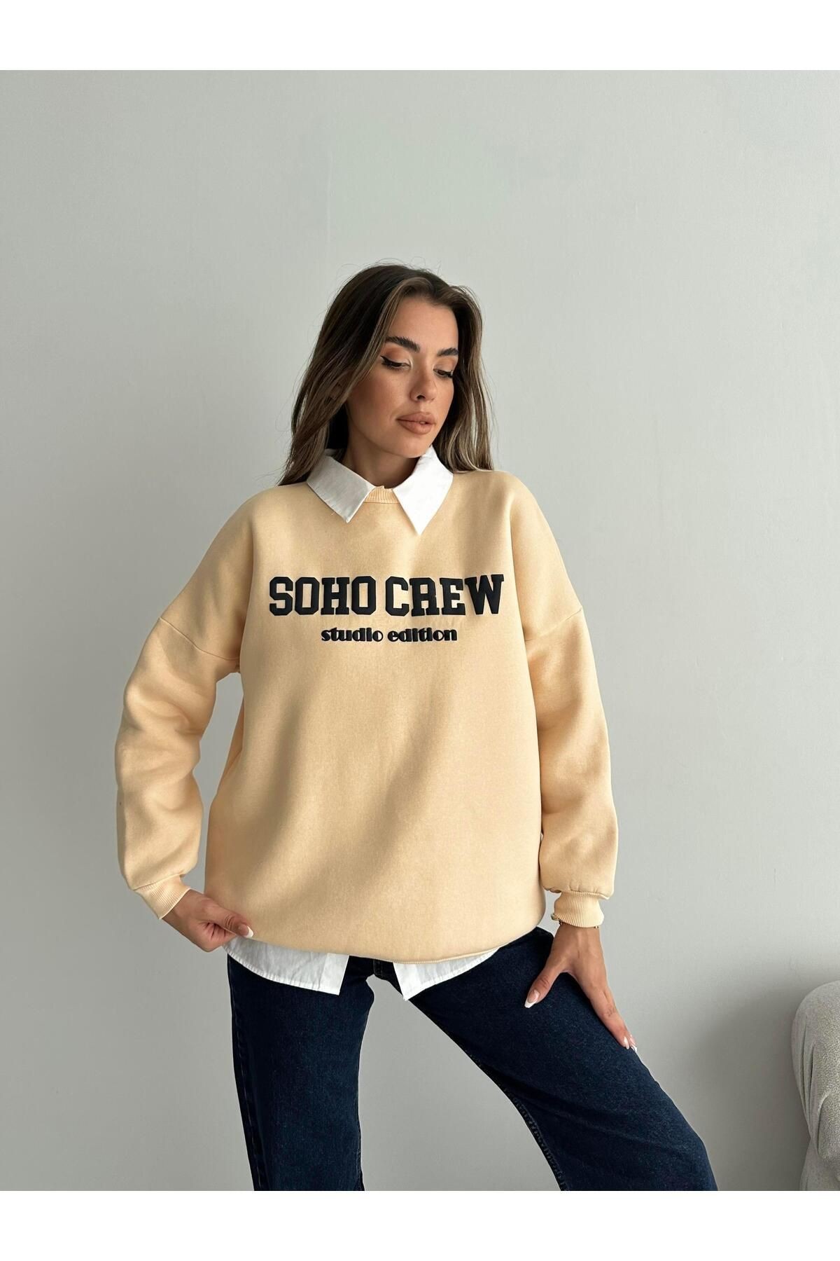 Soho Crew Oversize 3 İplik Sweatshirt Bej