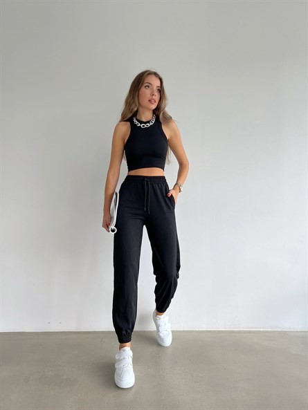 Bel Lastik Jogger Eşofman Siyah