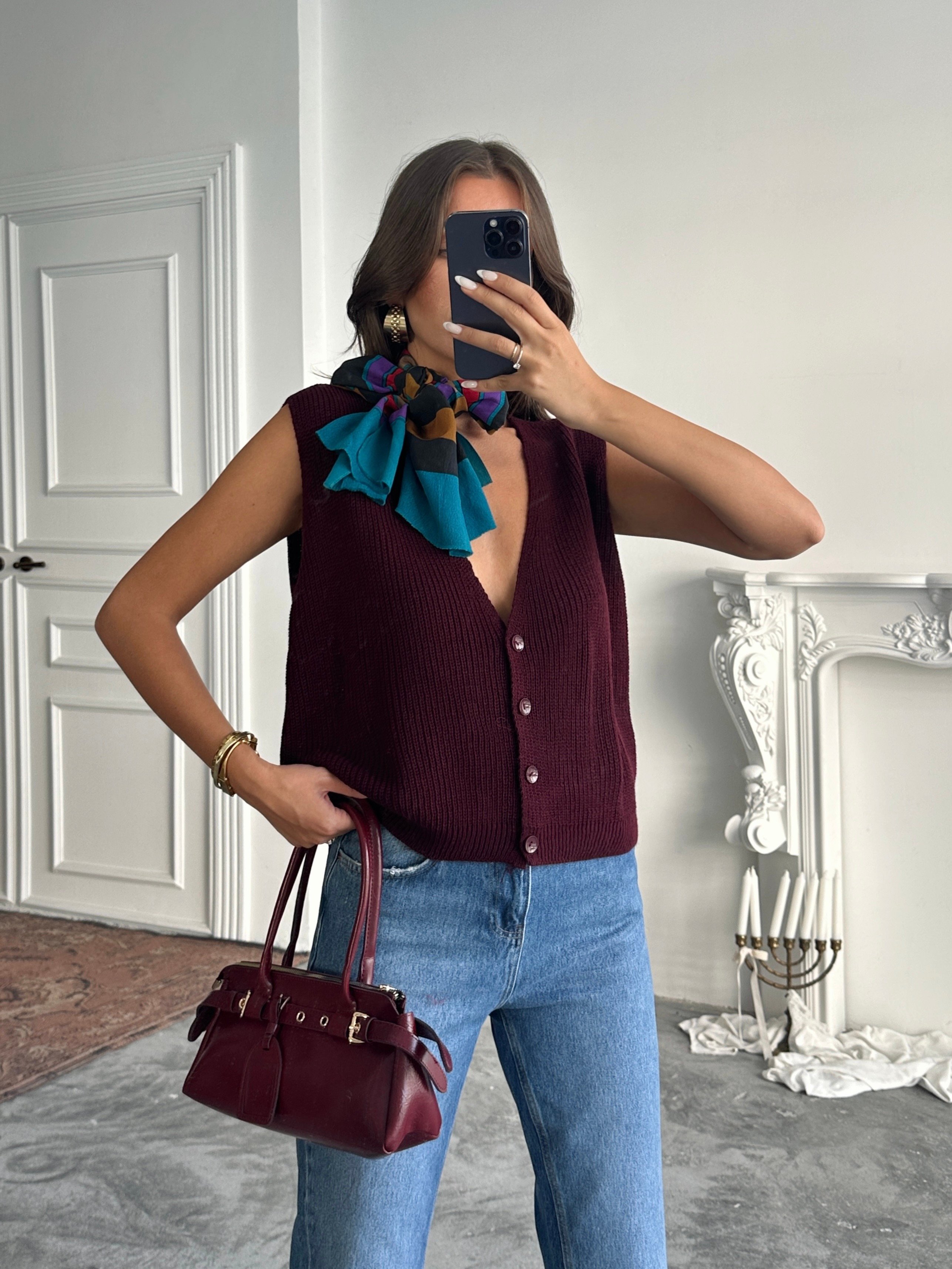 Dört Düğme Selanik Yelek - Bordo