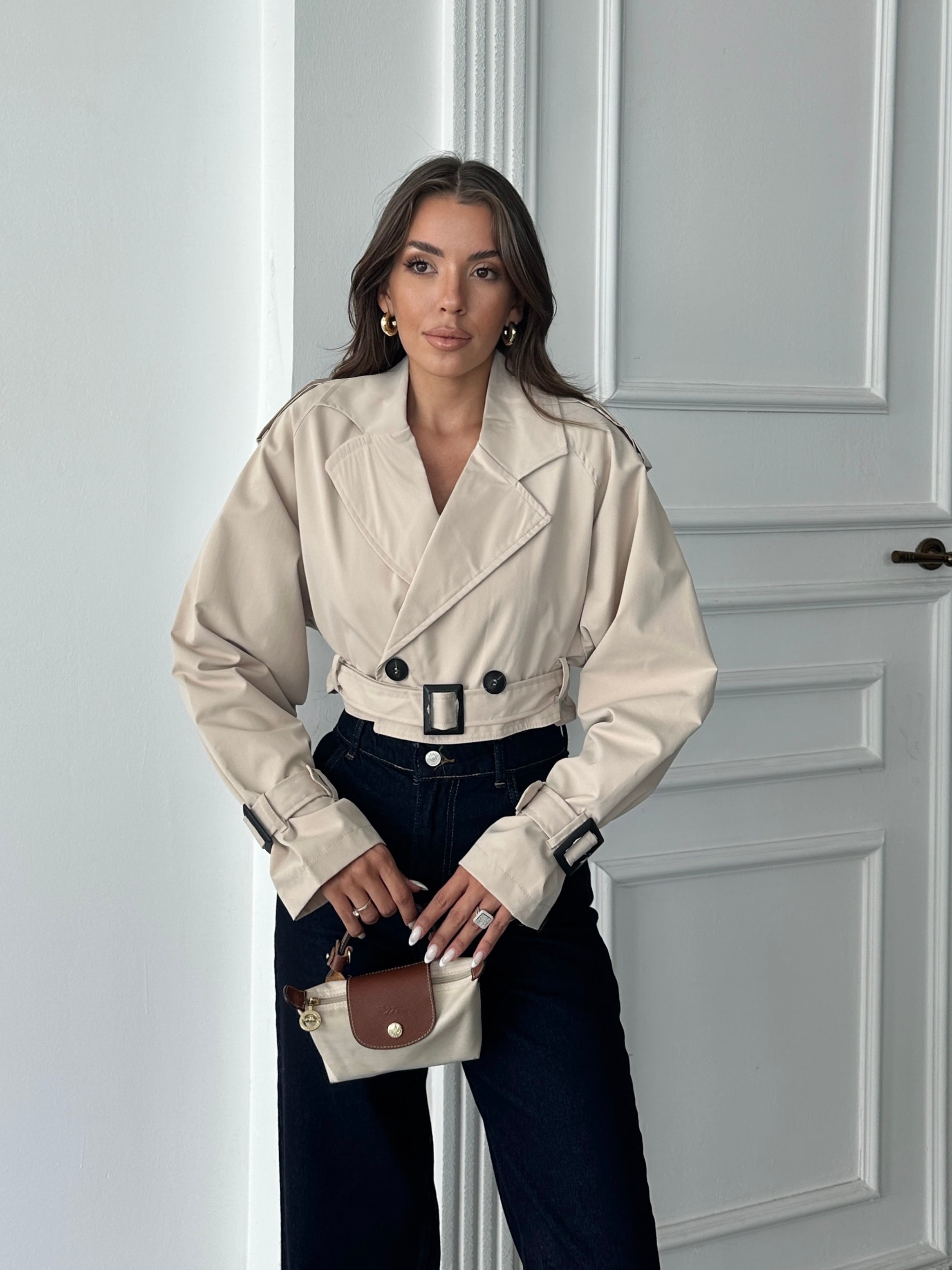 Kemerli Crop Trençkot