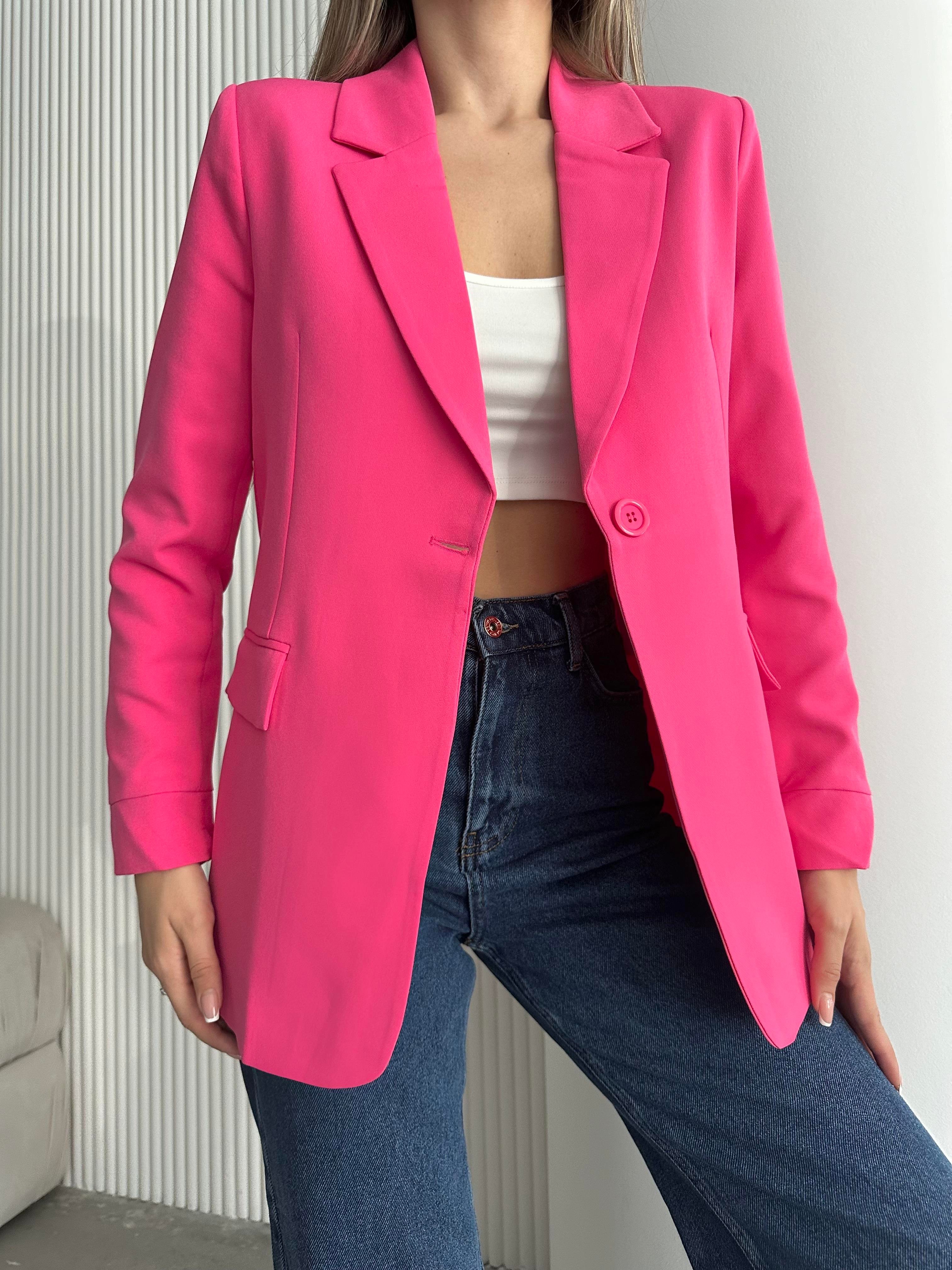 Kruvaze Süs Cep Blazer Pembe
