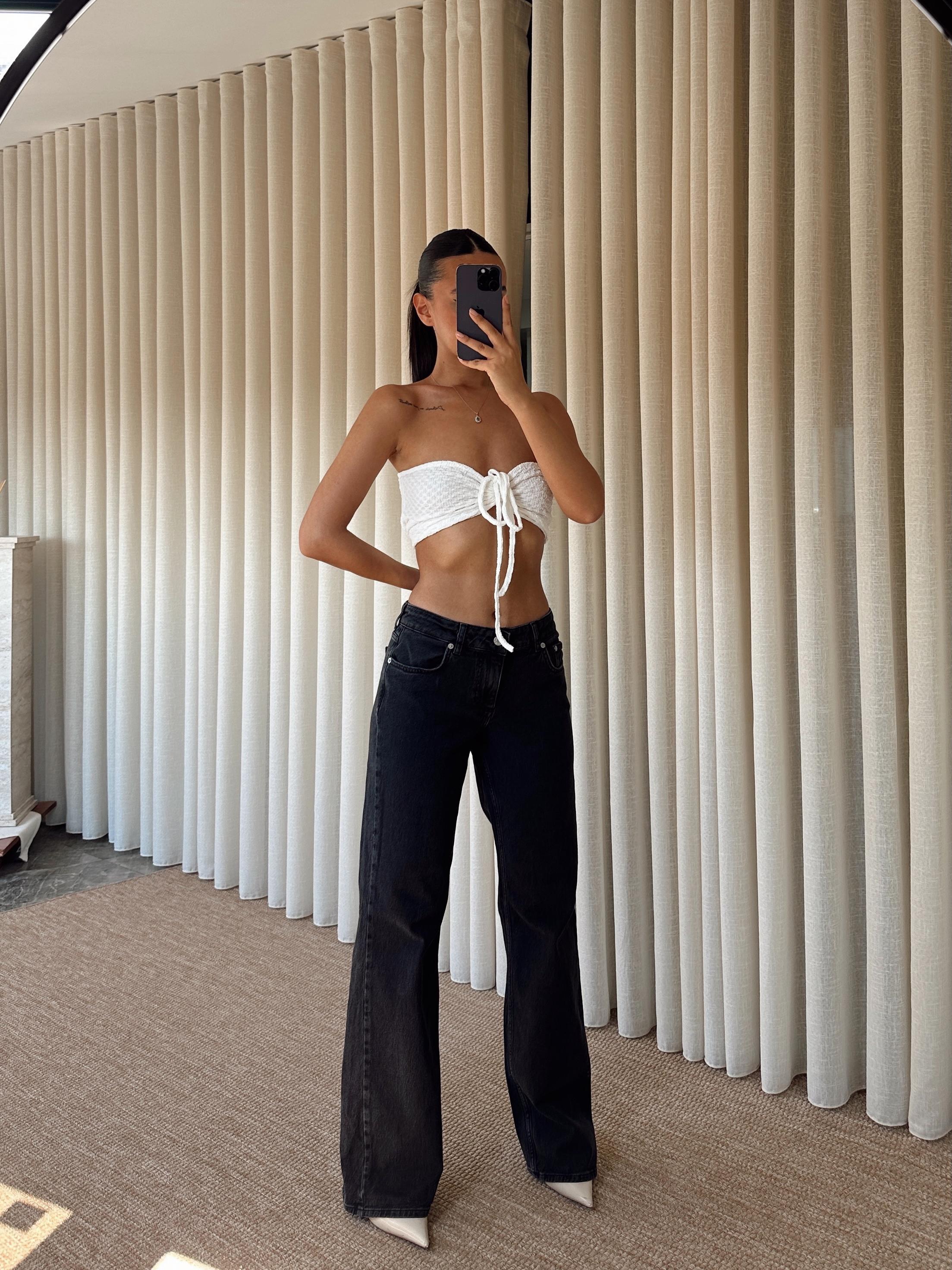 Orta Bel Wide Leg Jean  - Siyah