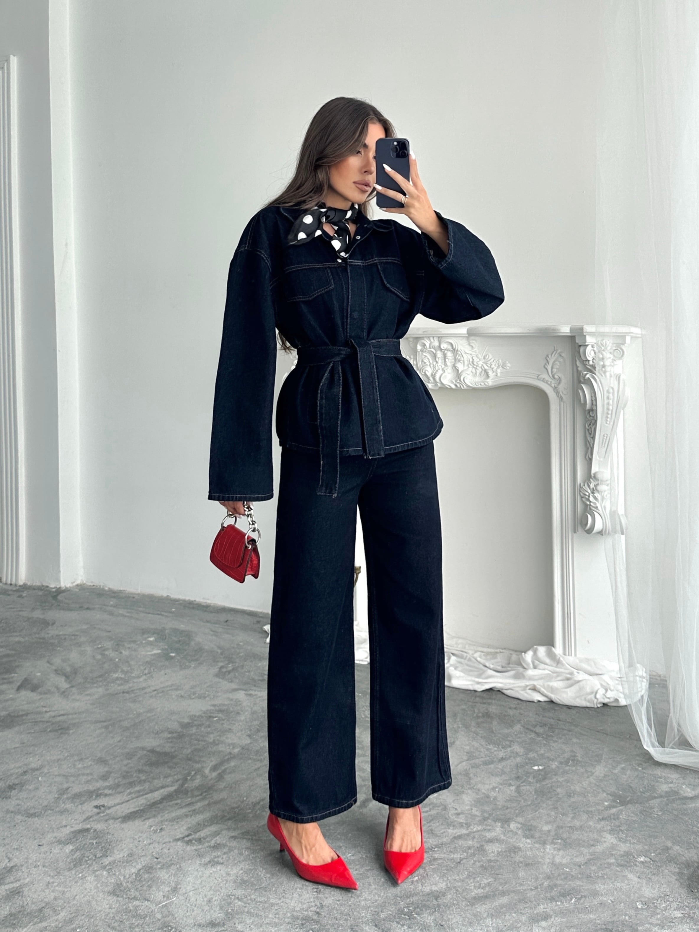 Cep Detaylı Denim Takım