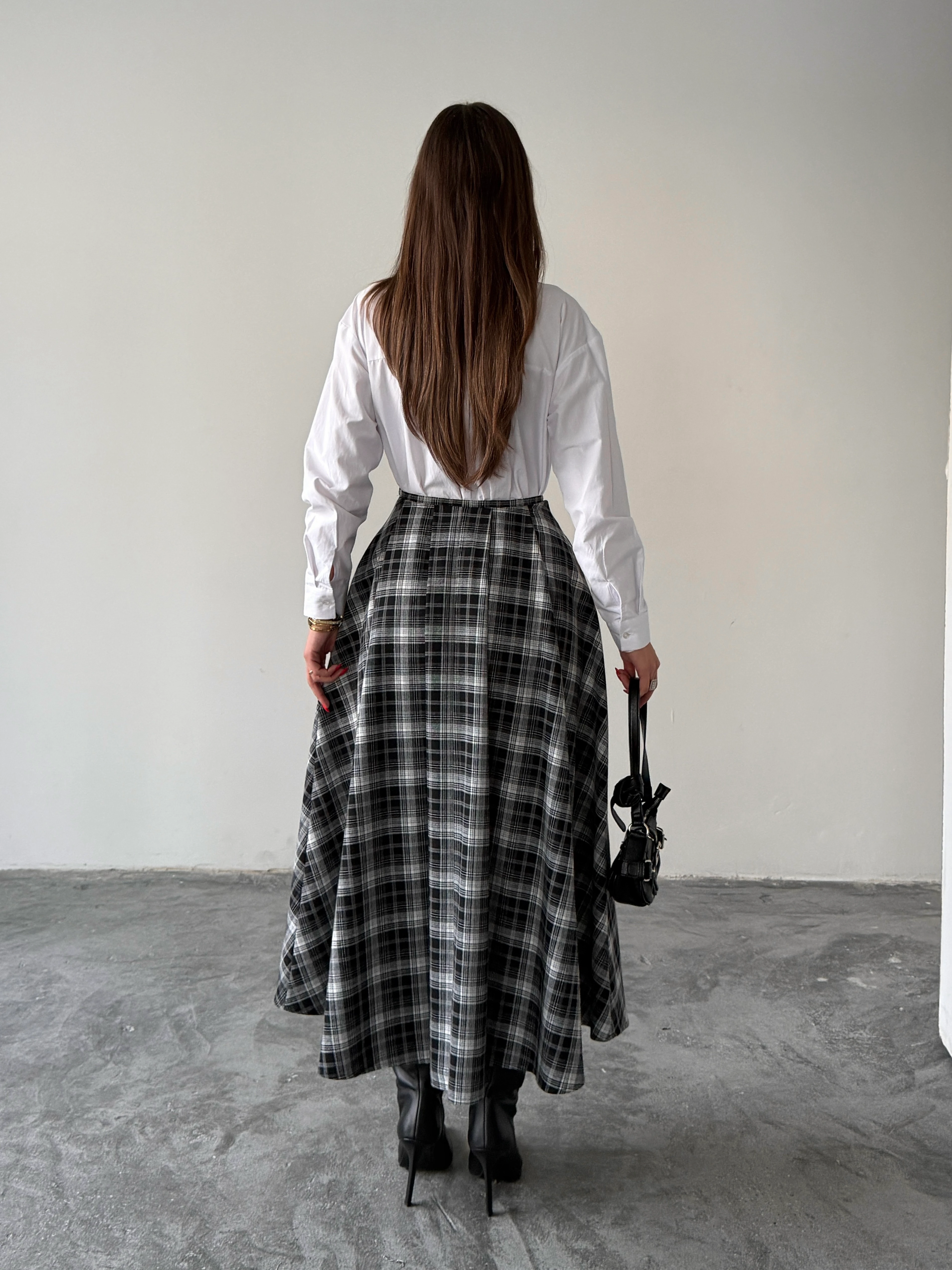 Pile Detaylı Ekose Kloş Etek