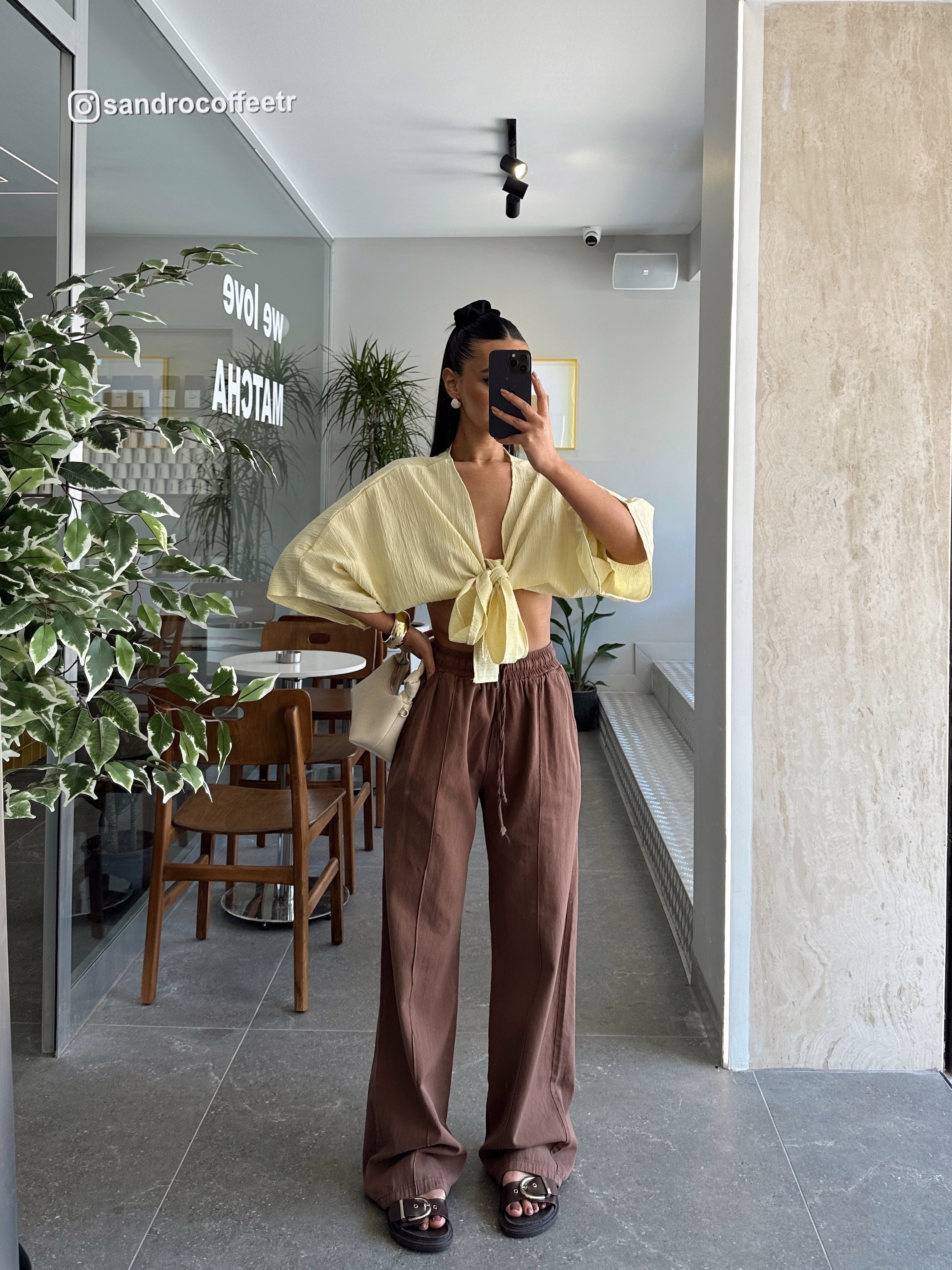 Bağcıklı Gabardin Pantolon - Kahve