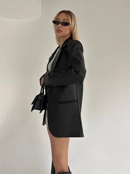 Deri Blazer Ceket Siyah