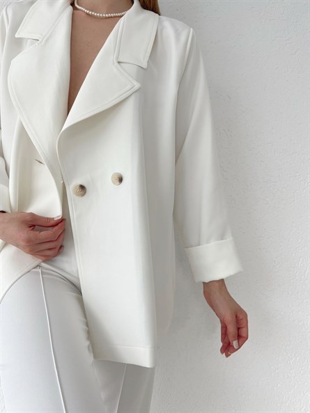 Oversize Düğmeli Kruvaze Ceket Ekru