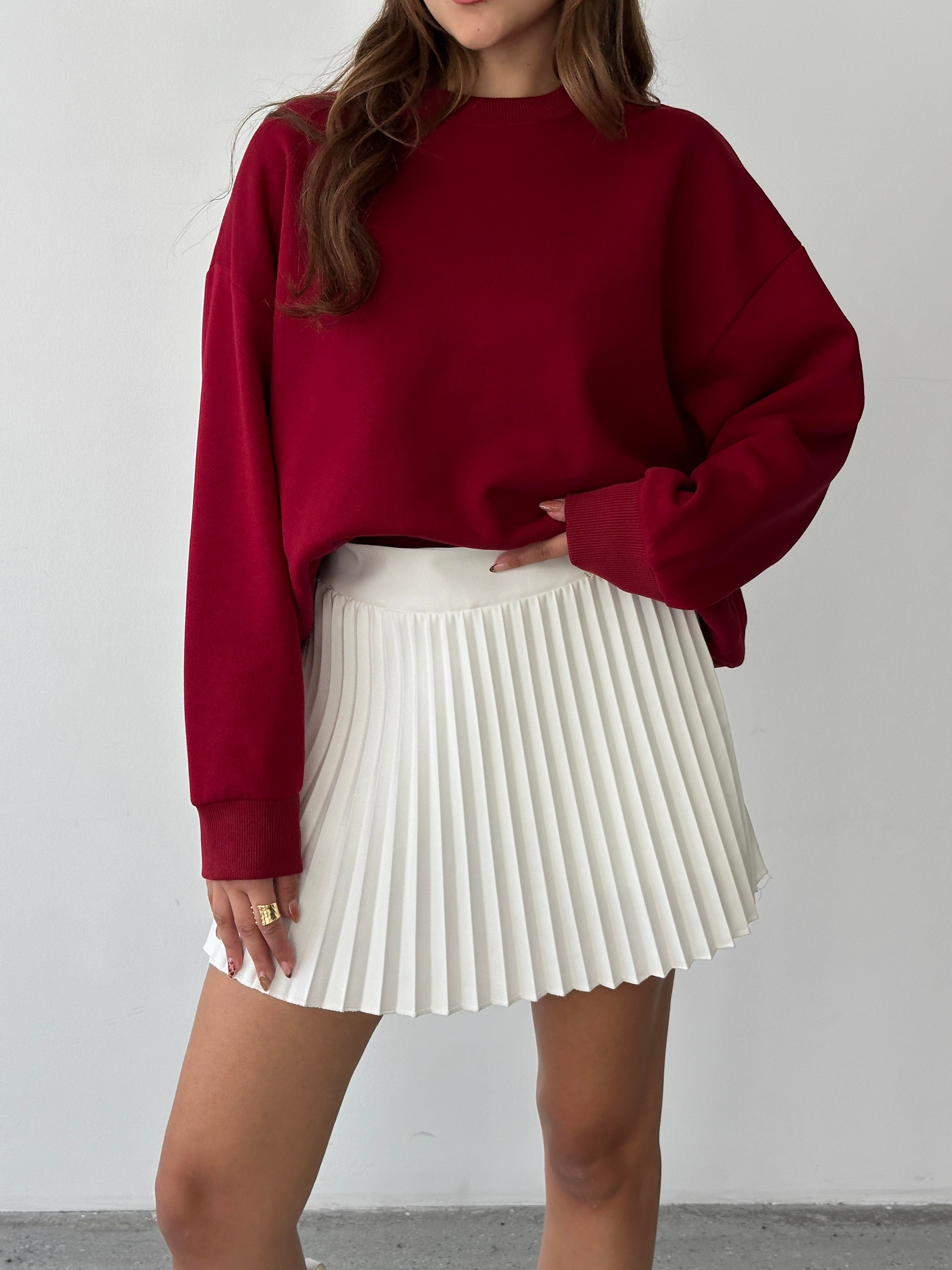 Sage Bisiklet Yaka Sweatshirt Bordo