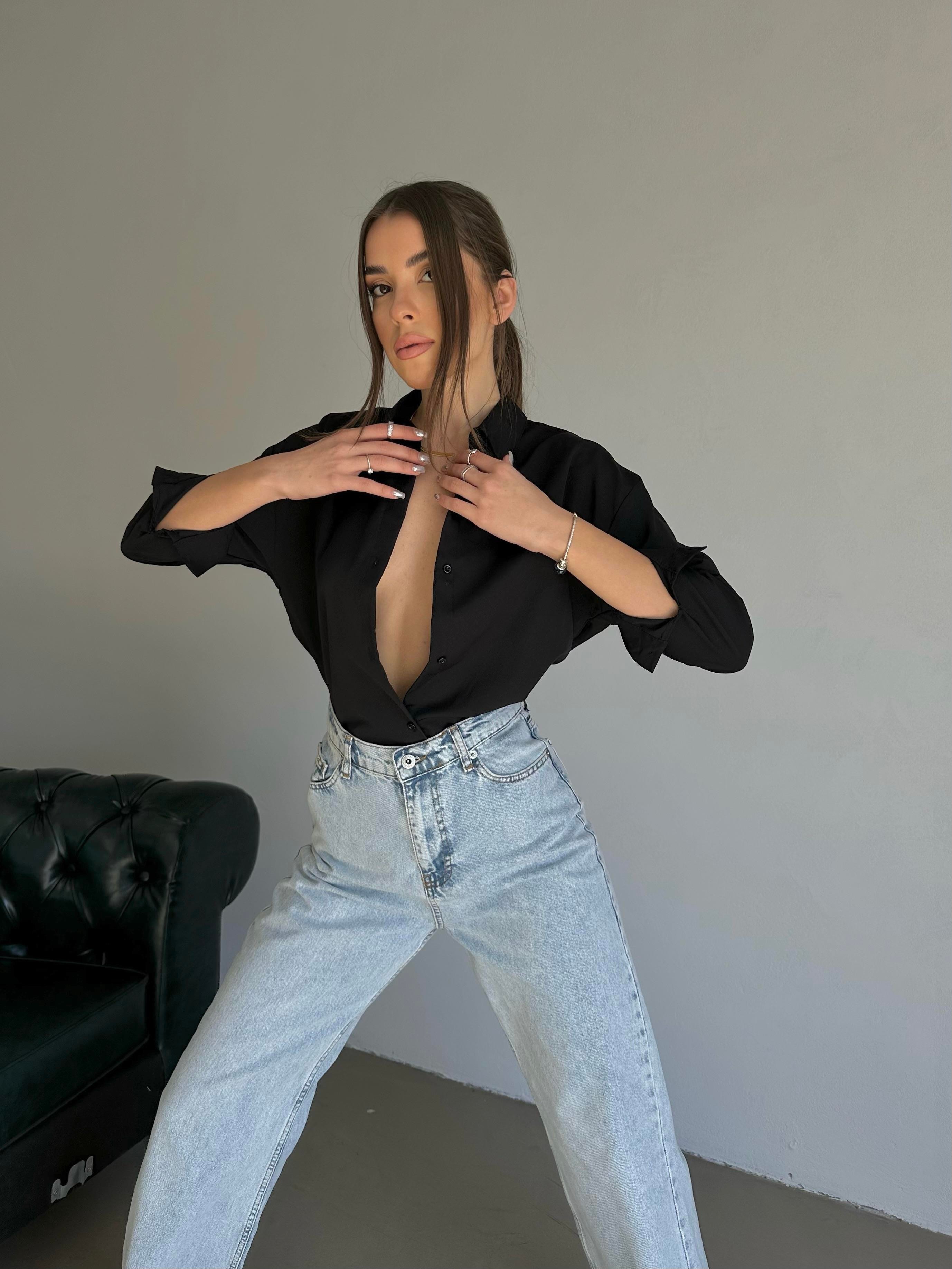 Oversize Basic Gömlek Siyah