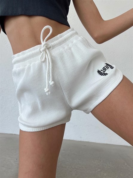 New Jersey Fitilli Basic Şort Beyaz