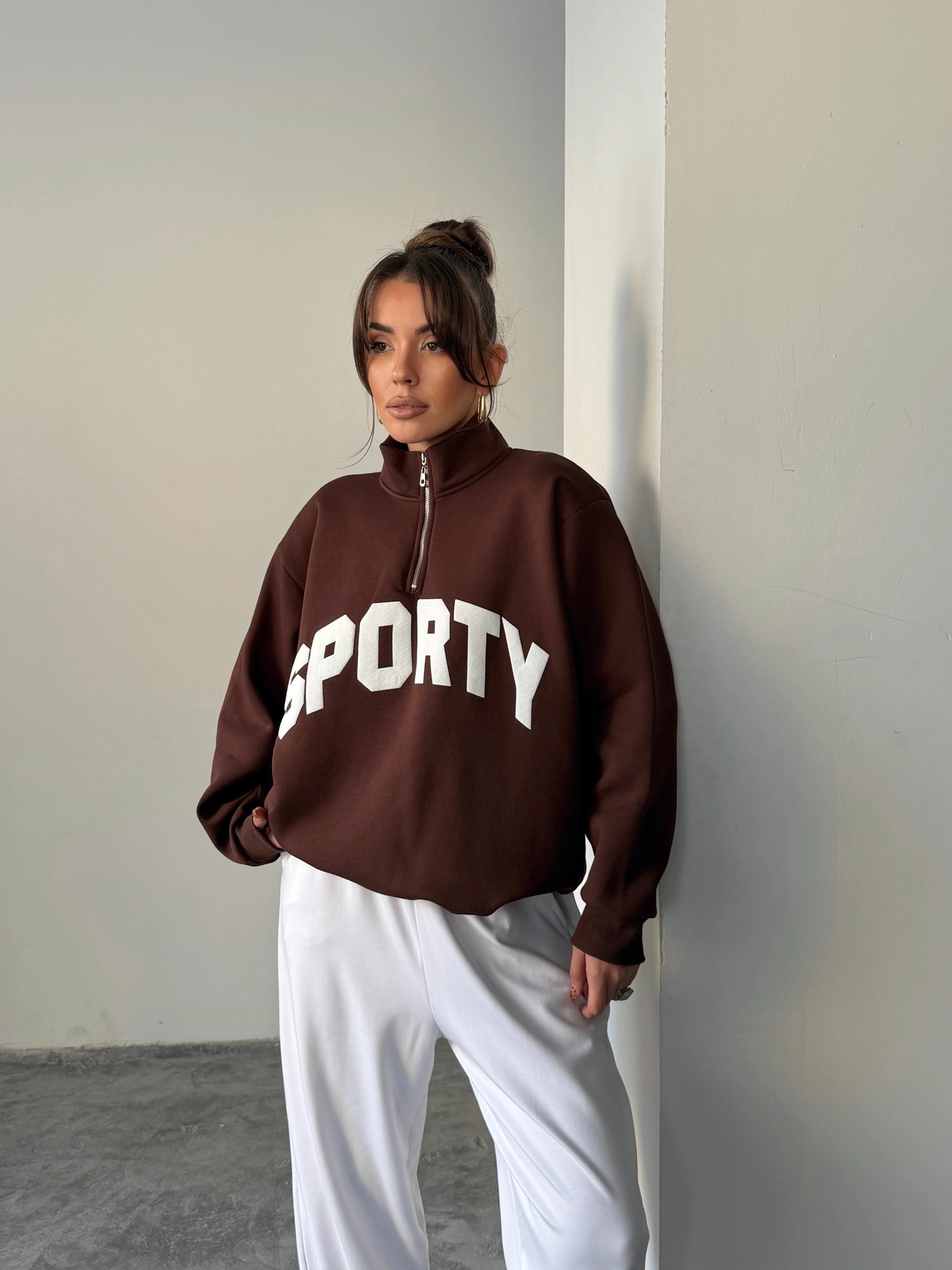 Sporty Yarım Fermuar Sweat