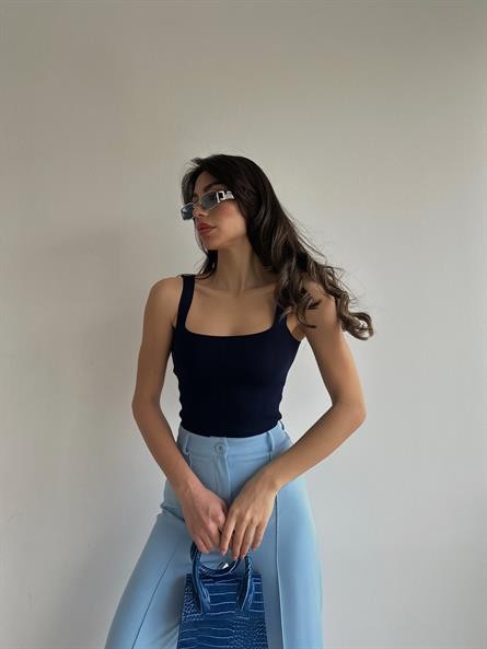 Triko Korse Crop Lacivert