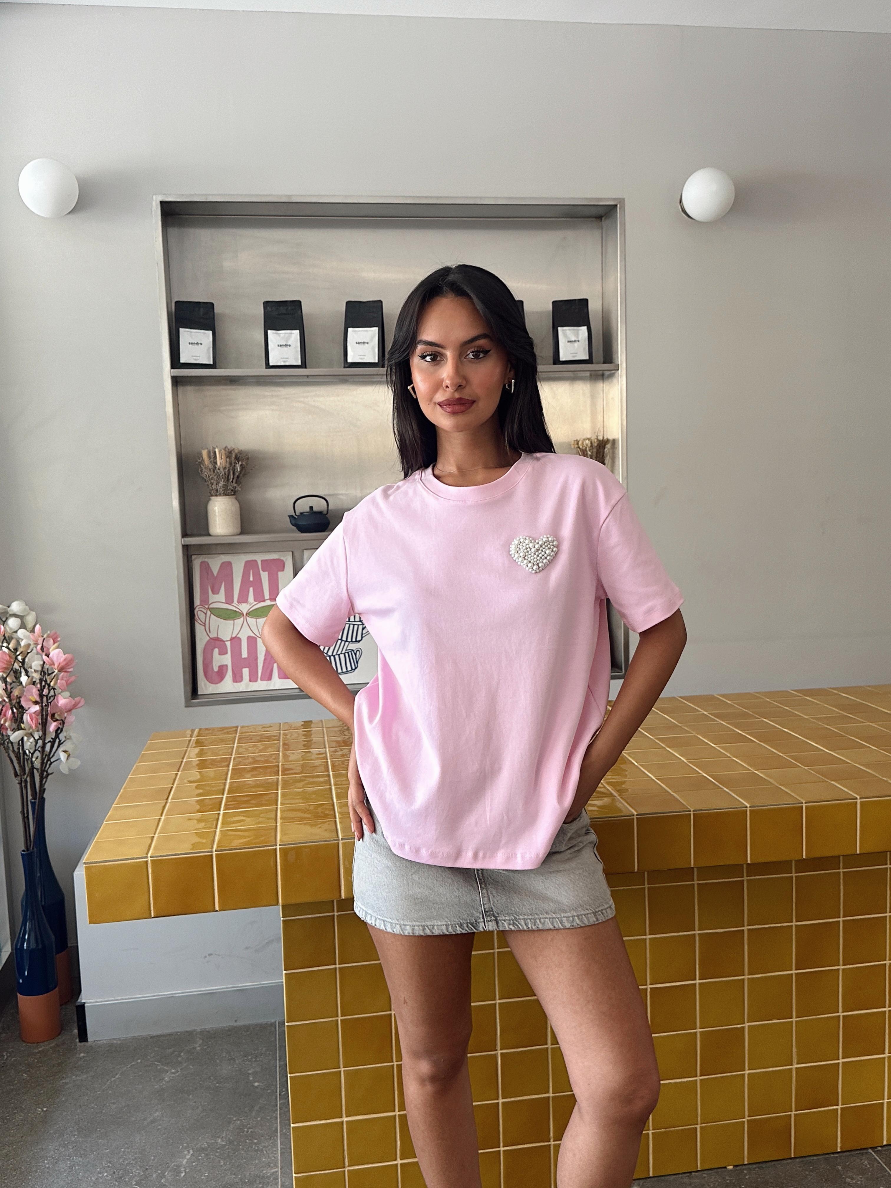 İnci Detay Oversize Basic - Pembe