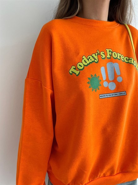 Today Forecast Baskı Sweatshirt Turuncu