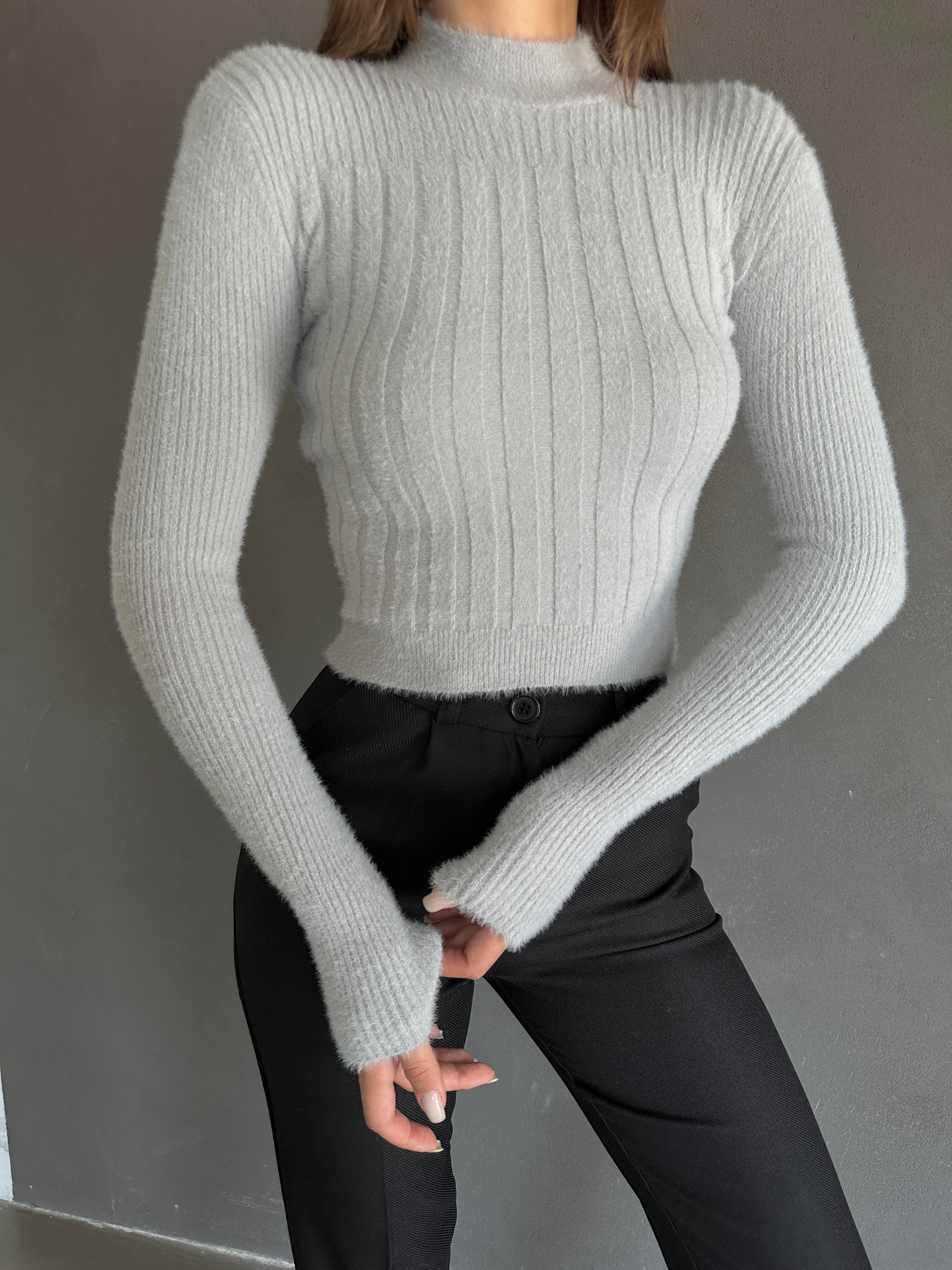 Long Sleeve Yumoş Kazak Gri