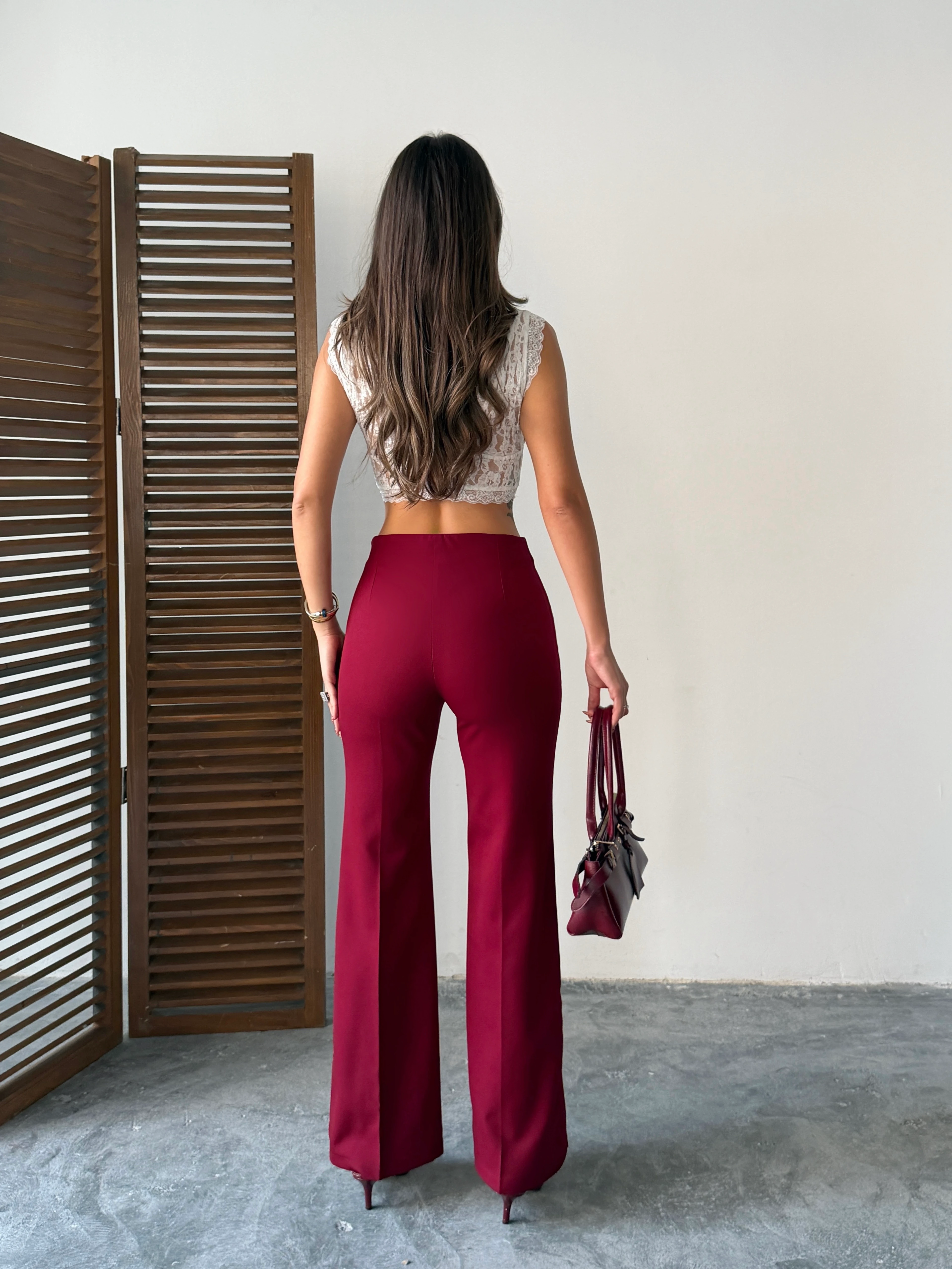 Gizli Fermuarlı Pantolon - Bordo