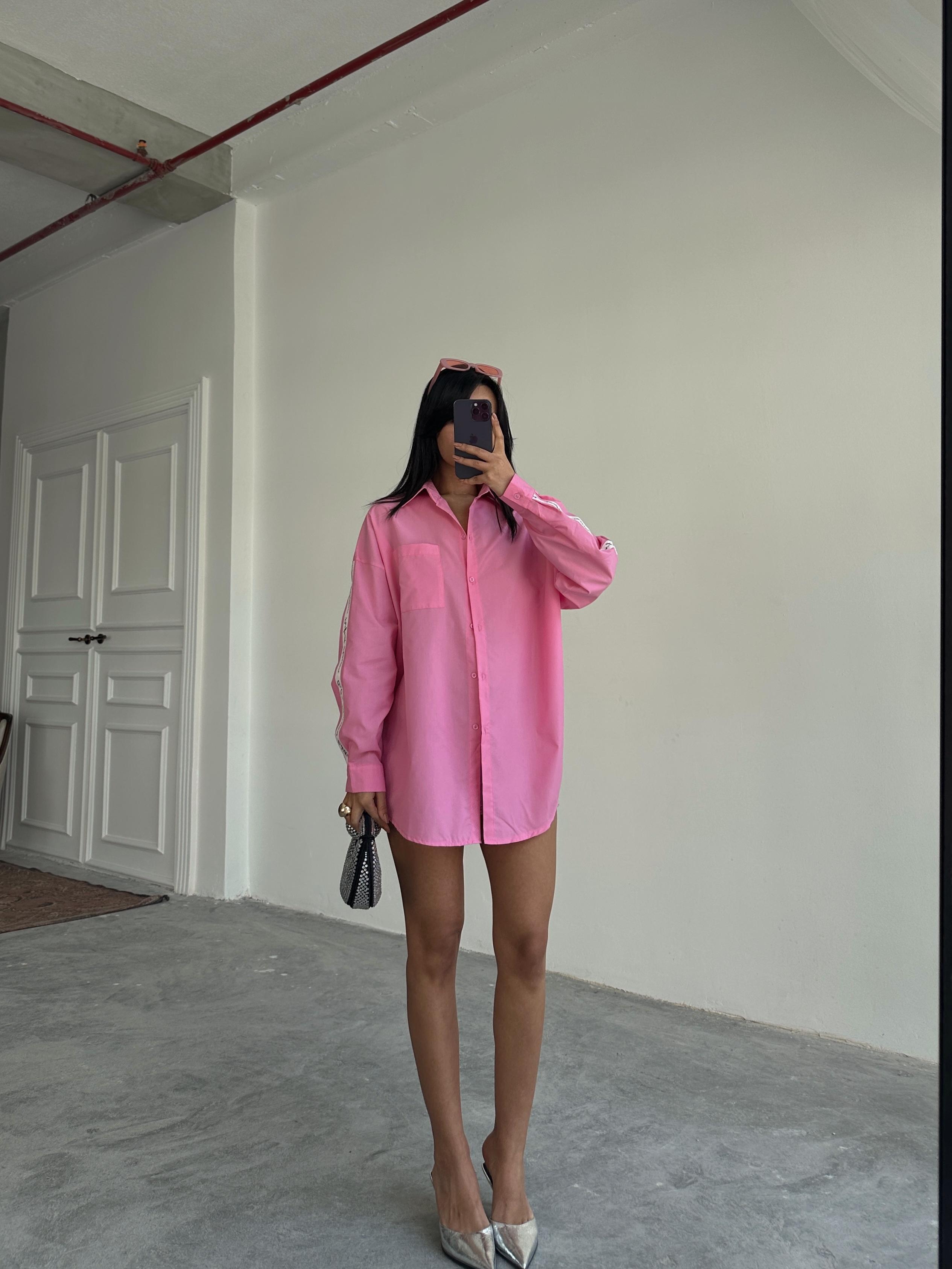 Kol Şerit Detay Gömlek - Pembe