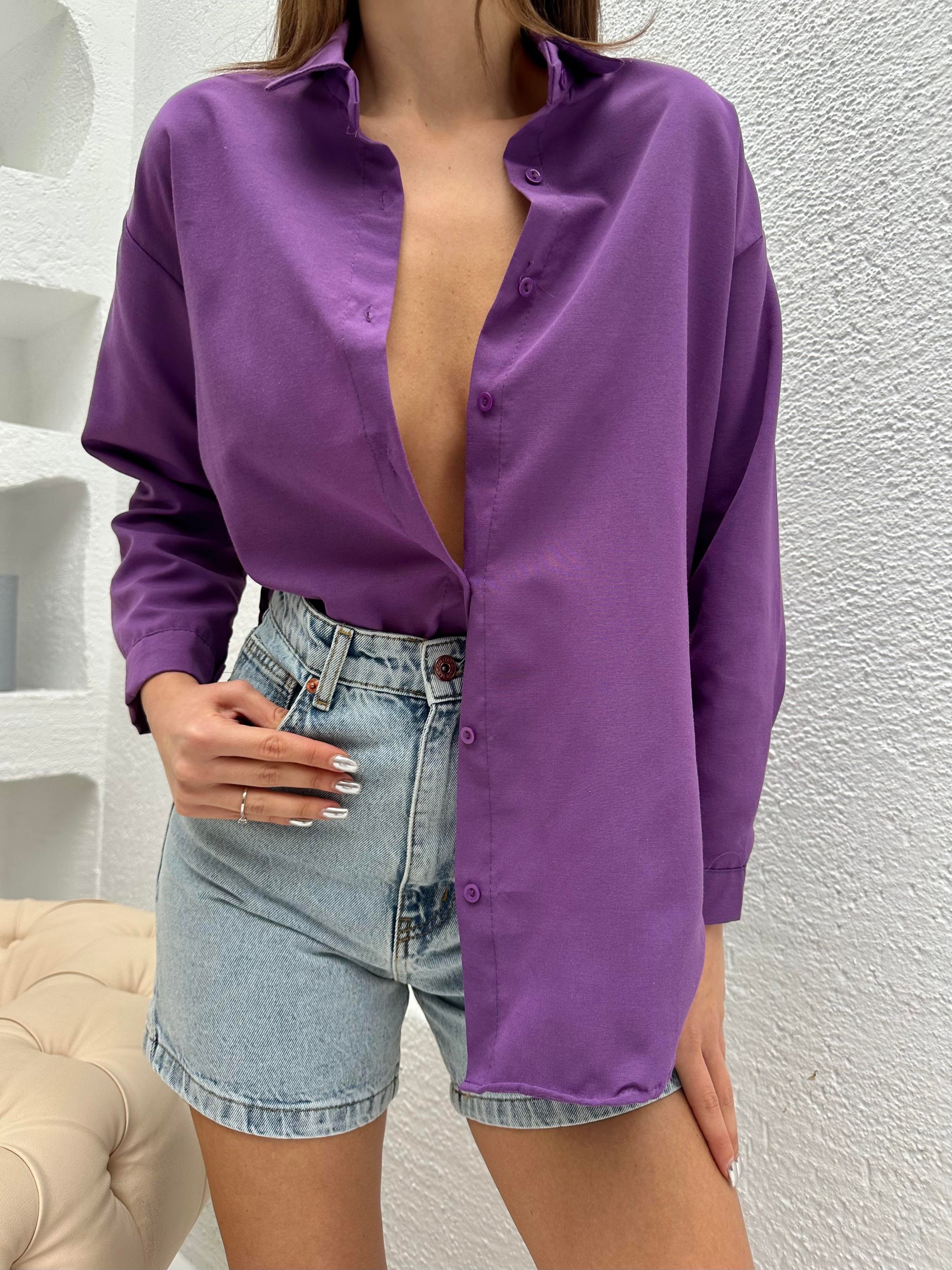 Oversize Basic Gömlek Mor