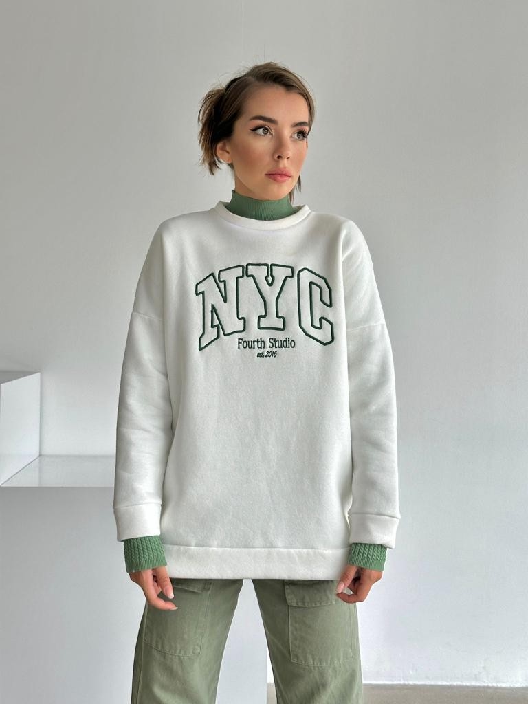Nyc Baskılı Sweat Beyaz