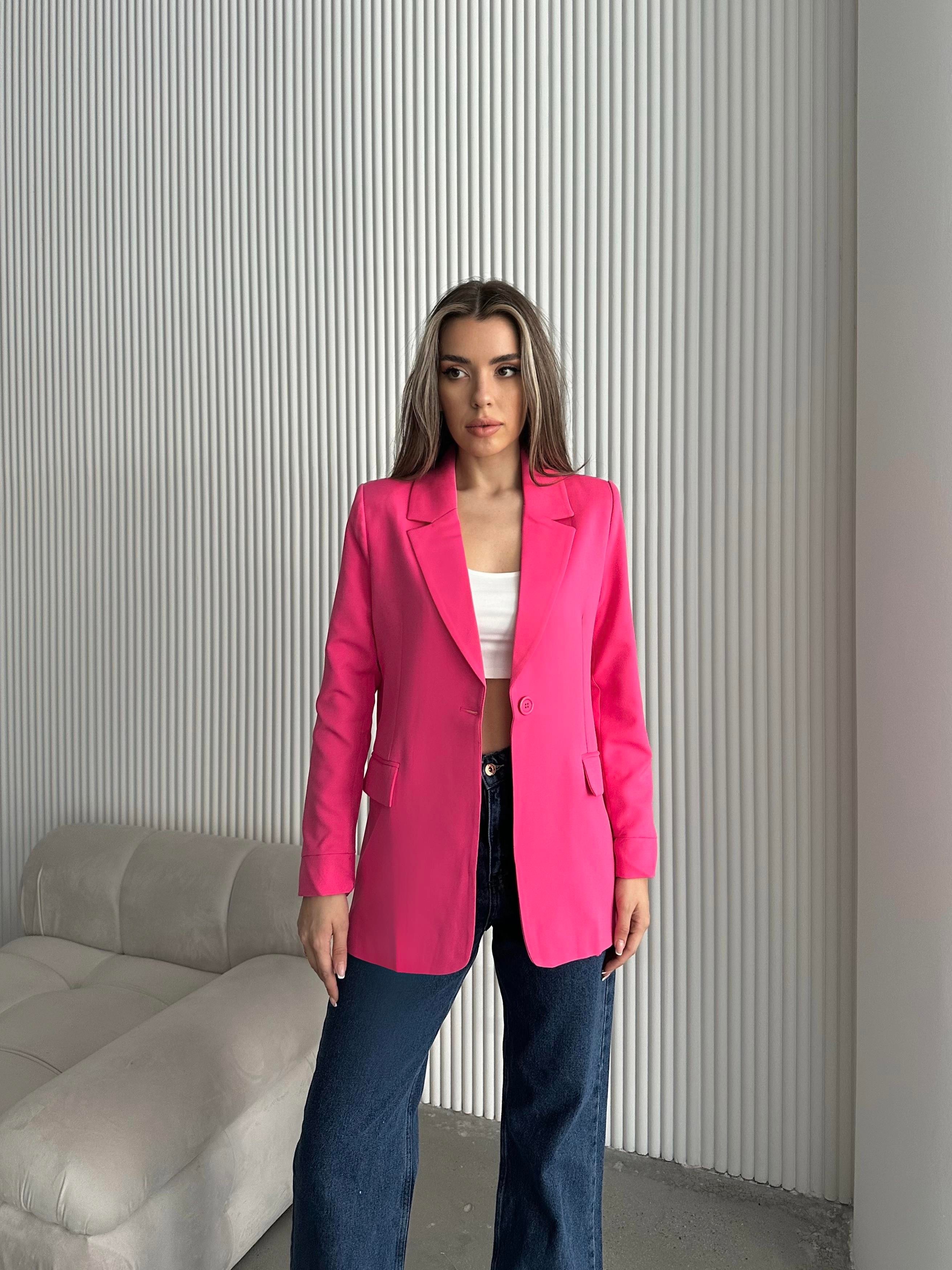 Kruvaze Süs Cep Blazer Pembe