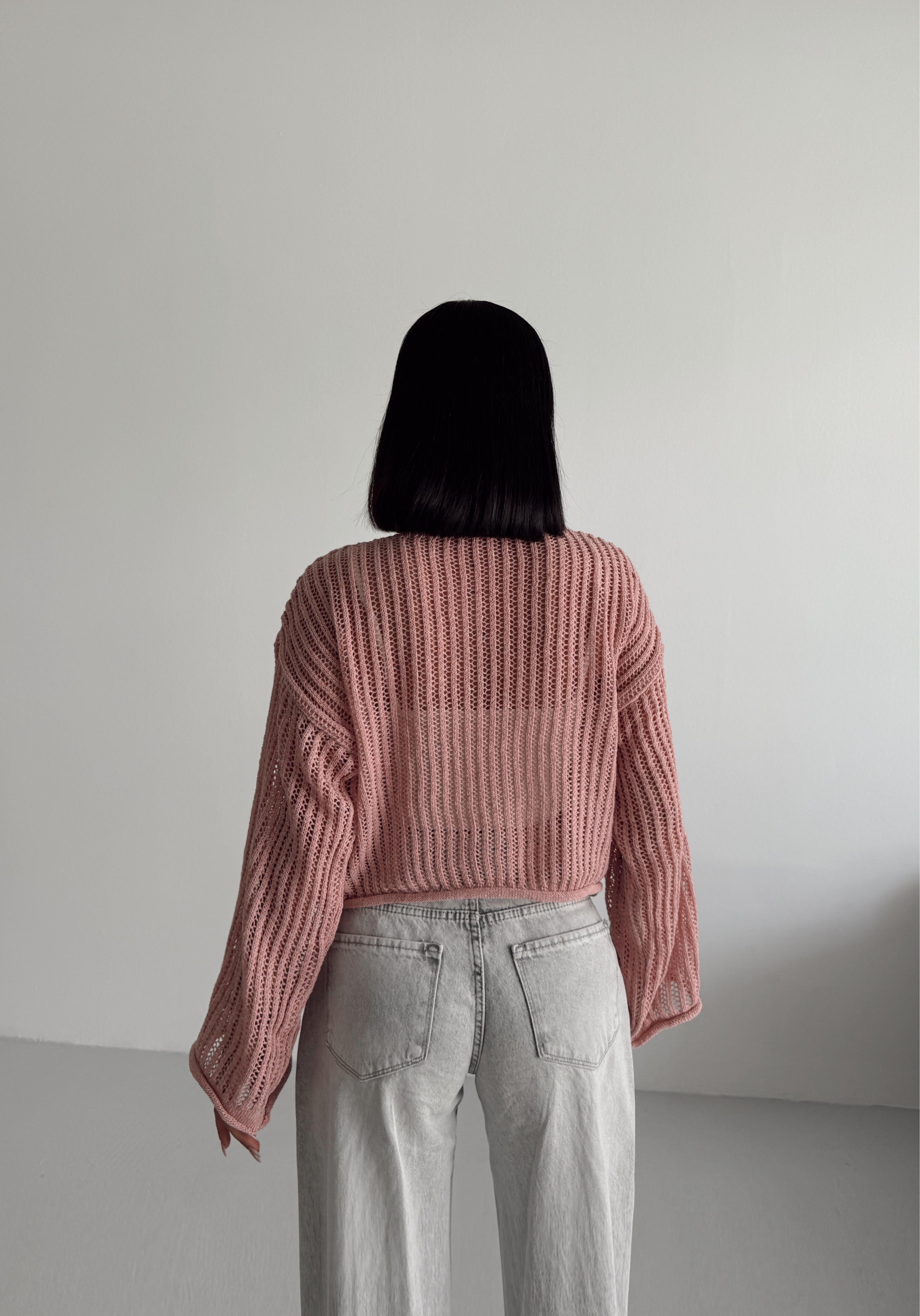 Kuşgözü Crop Triko  - Gül Kurusu