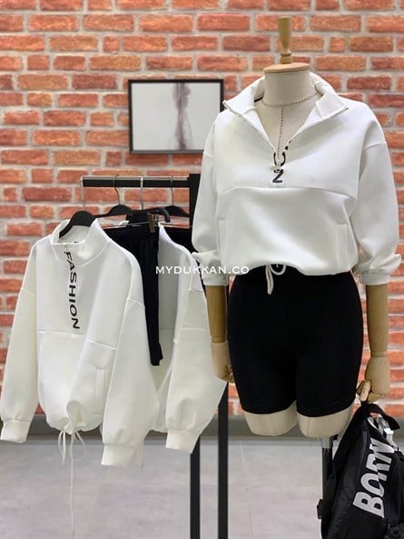 Fermuarlı Fashion Sweat Beyaz