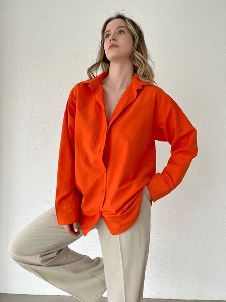 Oversize Poplin Gömlek Turuncu