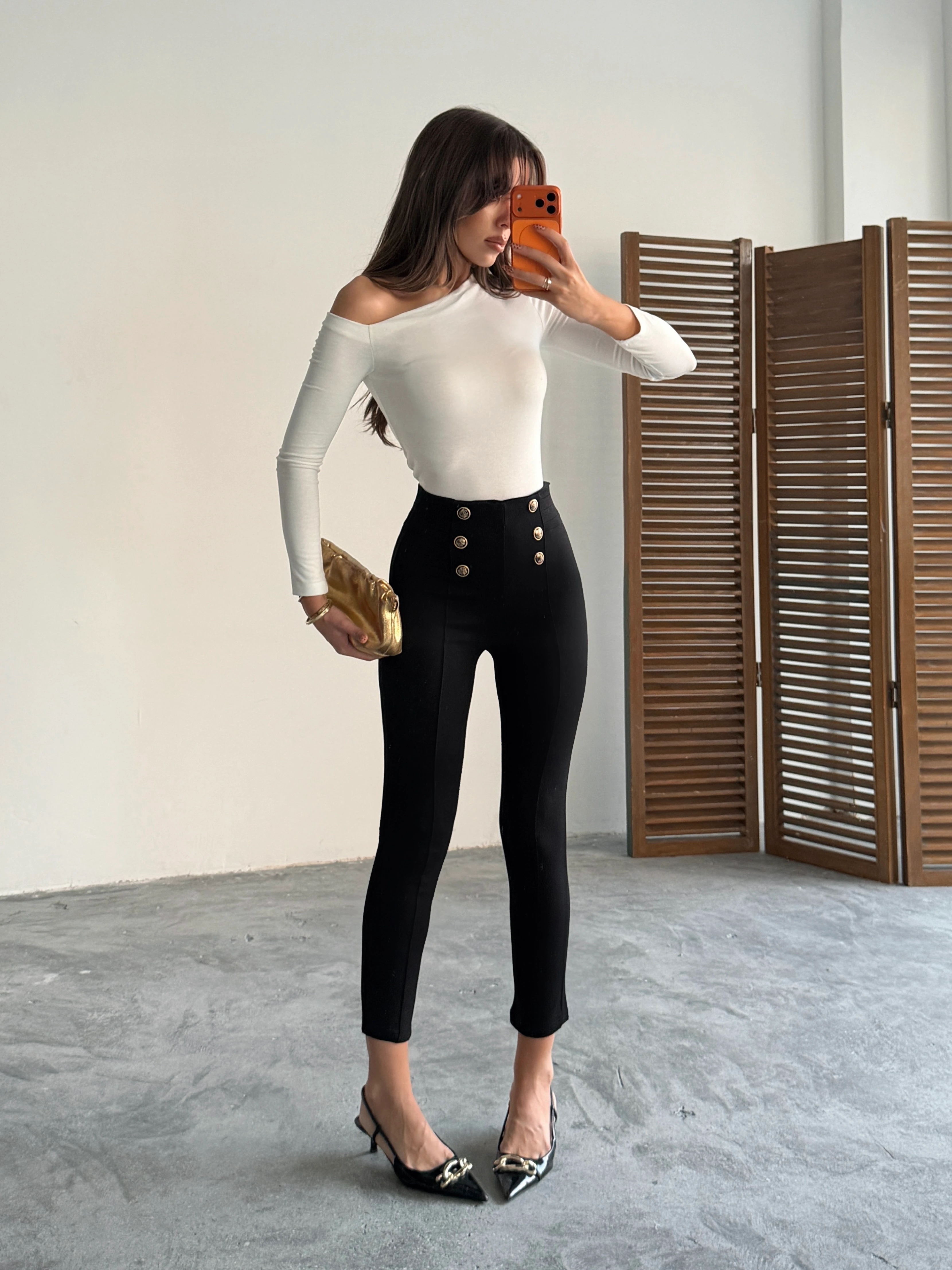 Düğme Detaylı Tayt Pantolon 