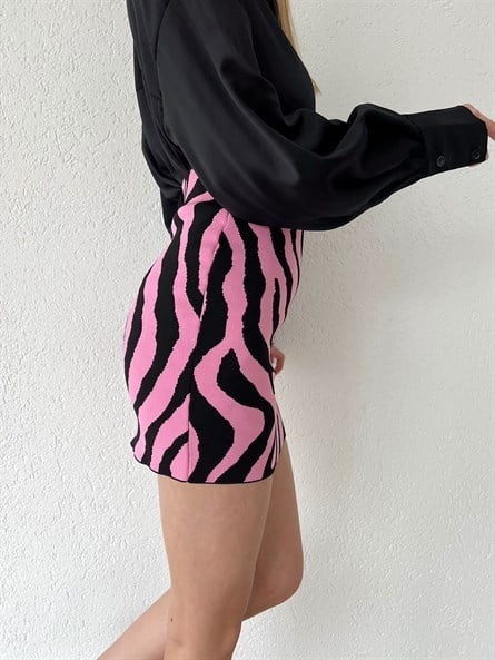 Zebra Desen Triko Etek Pembe-Siyah