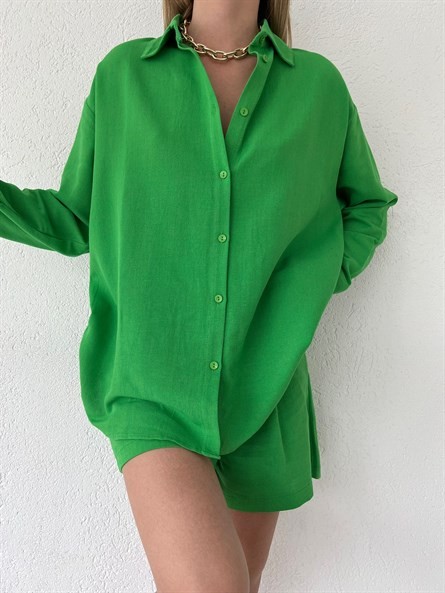 Valeria Oversize Keten Gömlek Yeşil