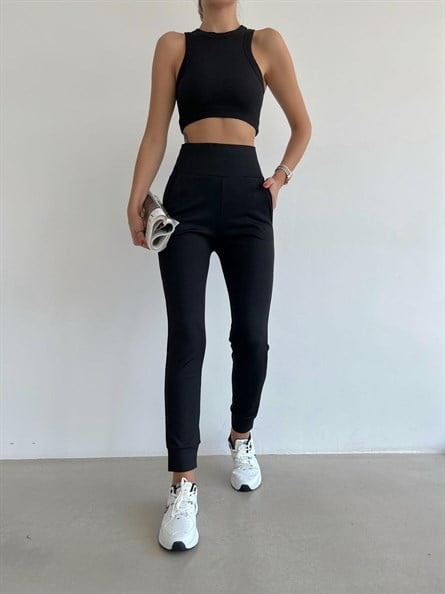 Yüksek Bel Jogger Tayt Eşofman Siyah