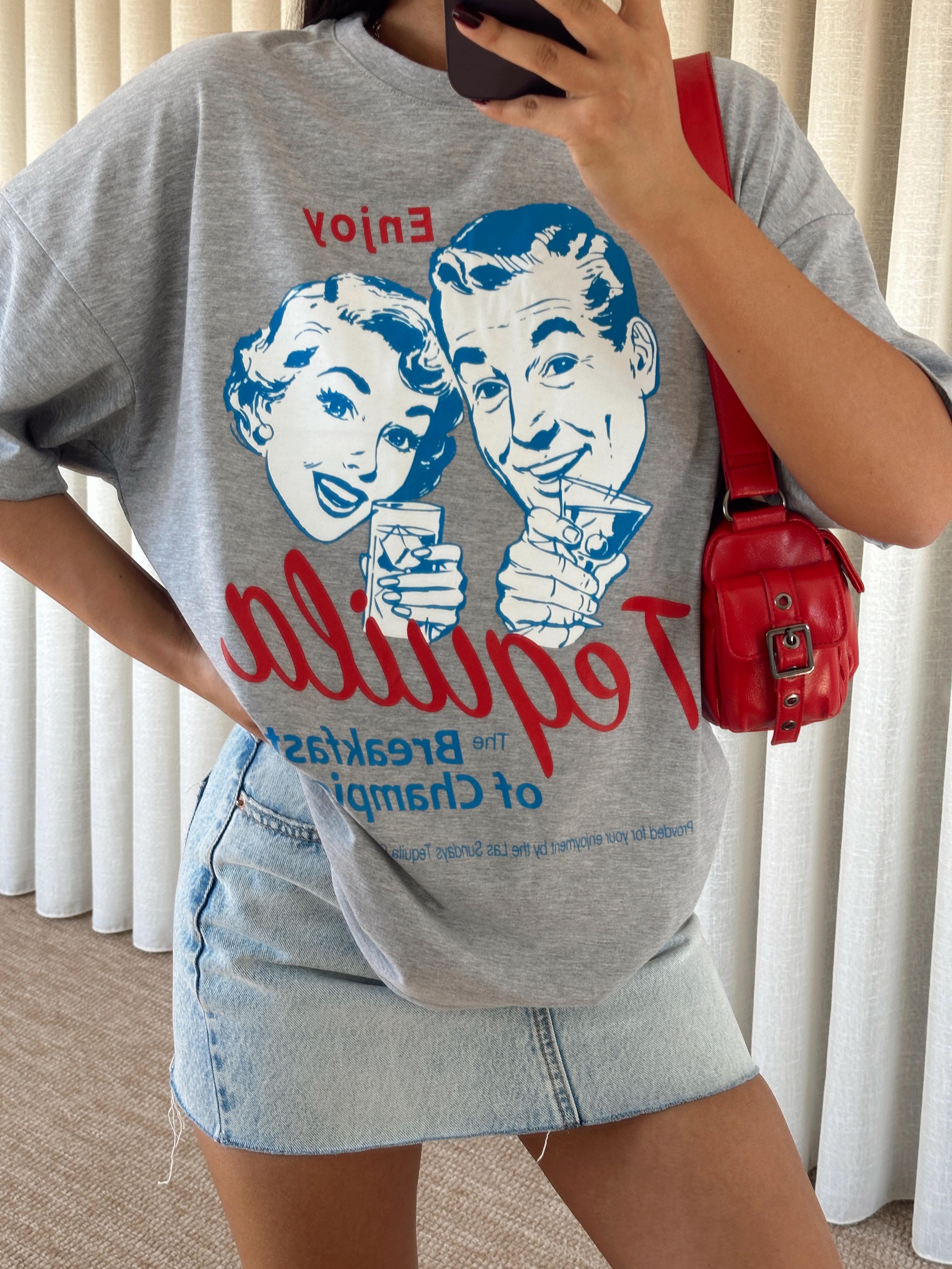 Tequila Baskılı Tshirt Gri