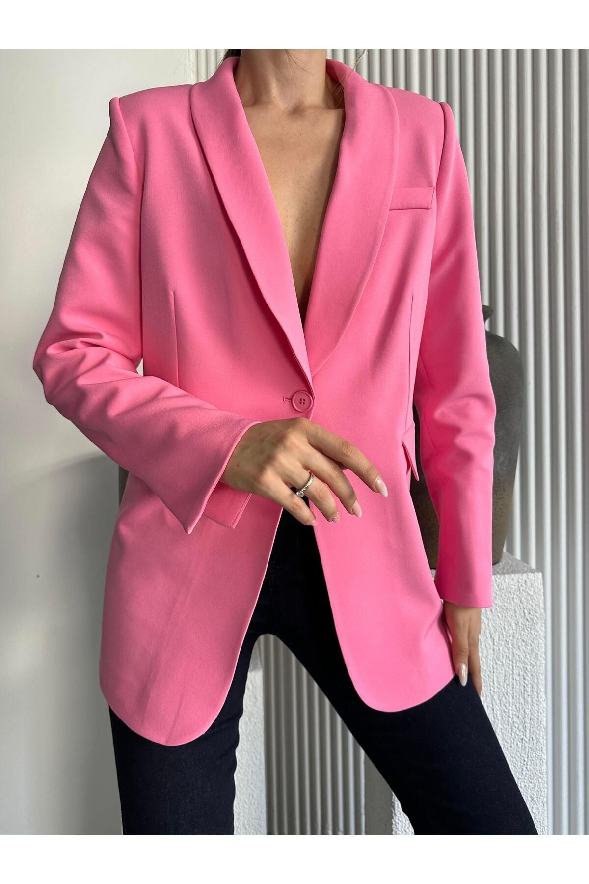 Kol Yırtmaç Blazer Ceket Pembe