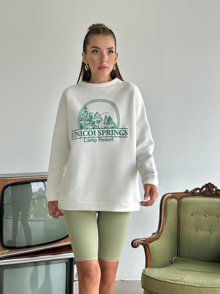 Unicoi Springs Üç İplik Oversize Sweat Beyaz