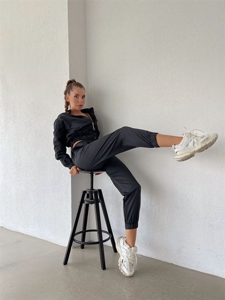 Paraşüt Kumaş İkili Jogger Takım Siyah
