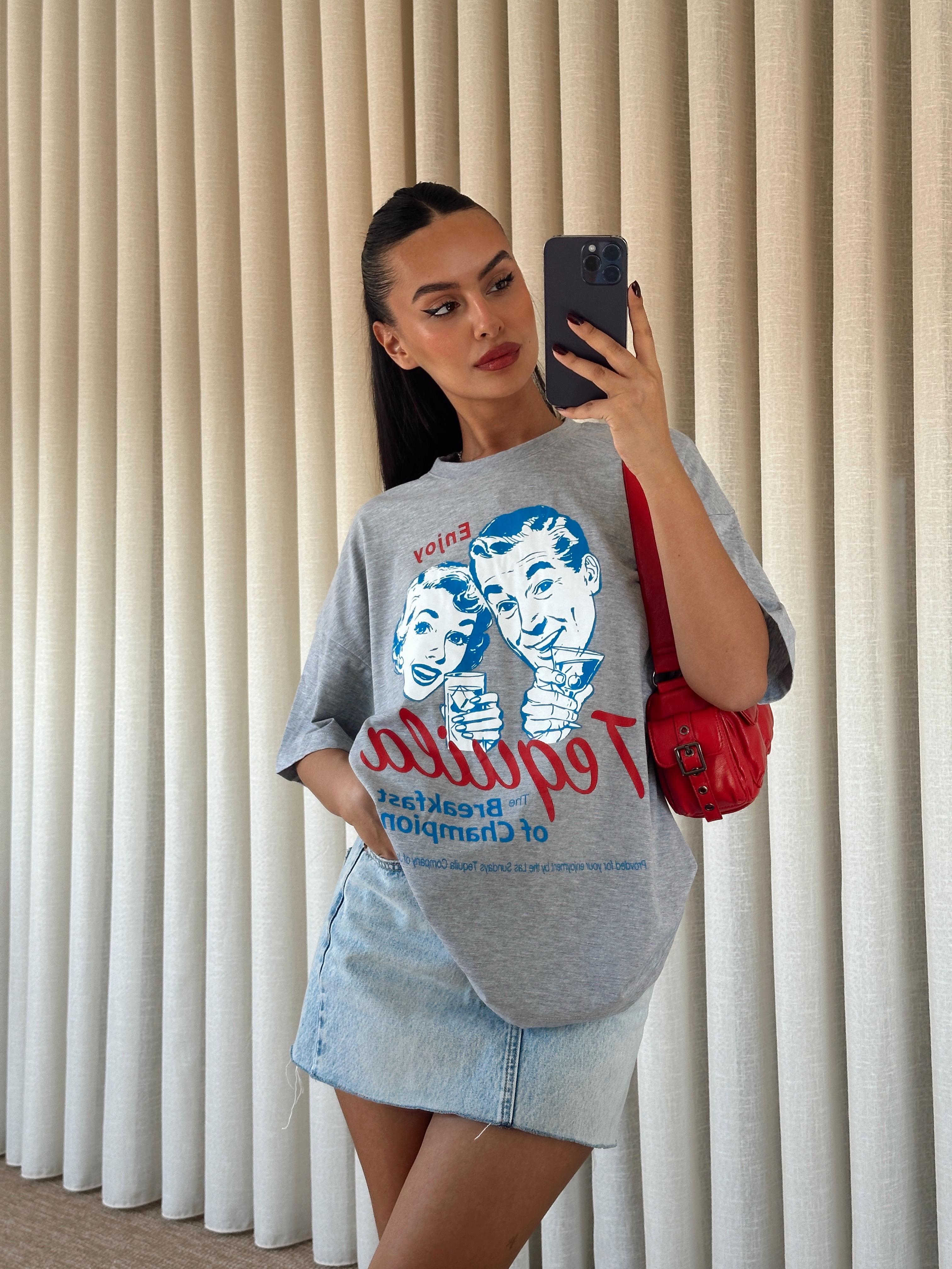 Tequila Baskılı Tshirt Gri