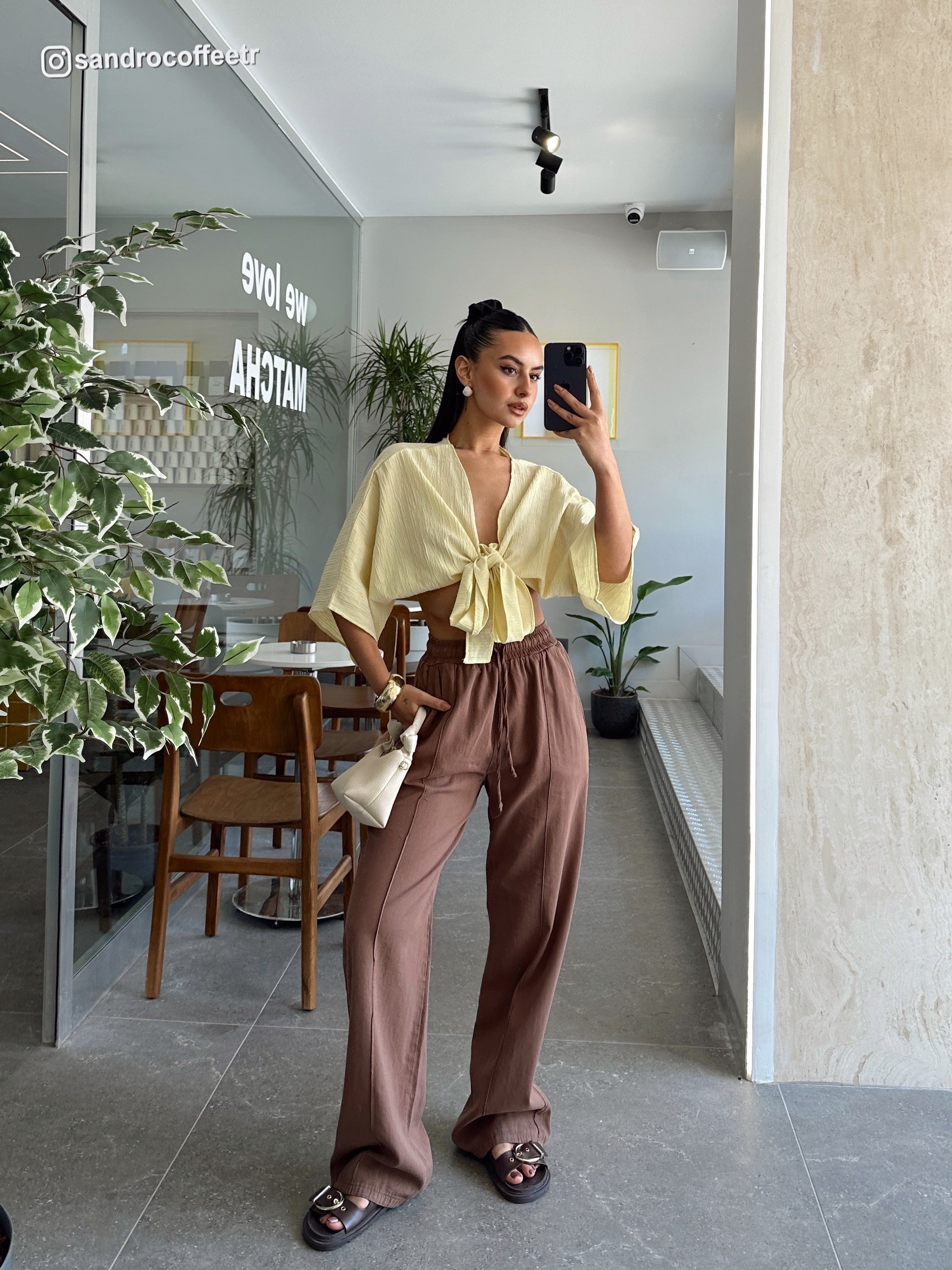 Bağcıklı Gabardin Pantolon - Kahve